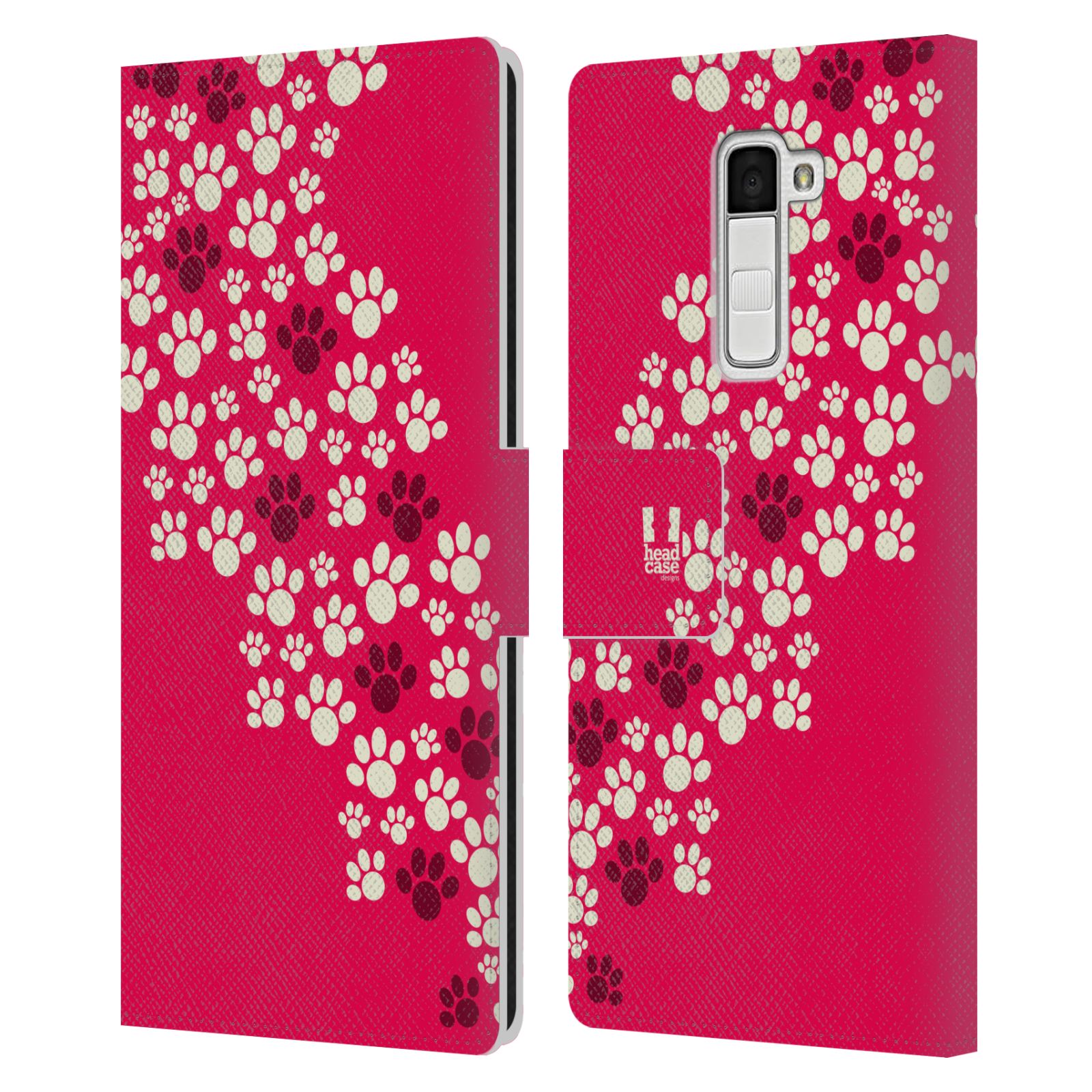 HEAD CASE Flipové pouzdro pro mobil LG K10 Pejsek ťapky růžová barva