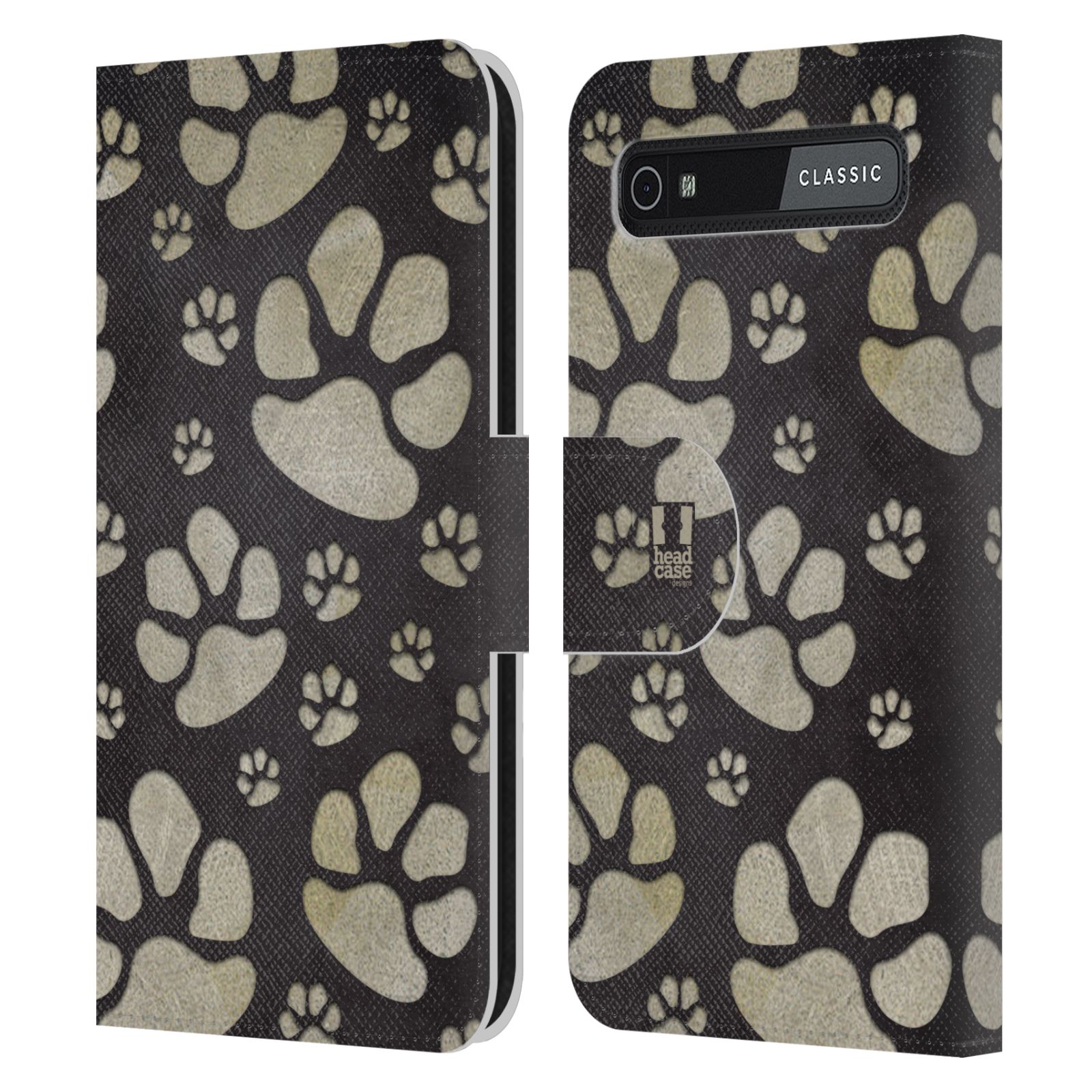 HEAD CASE Flipové pouzdro pro mobil BLACKBERRY CLASSIC Pejsek ťapky velké tmavá