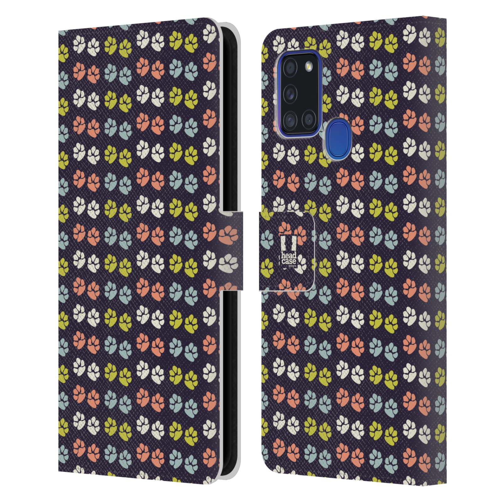 HEAD CASE Flipové pouzdro pro mobil Samsung Galaxy A21s Pejsek ťapky barevné RETRO