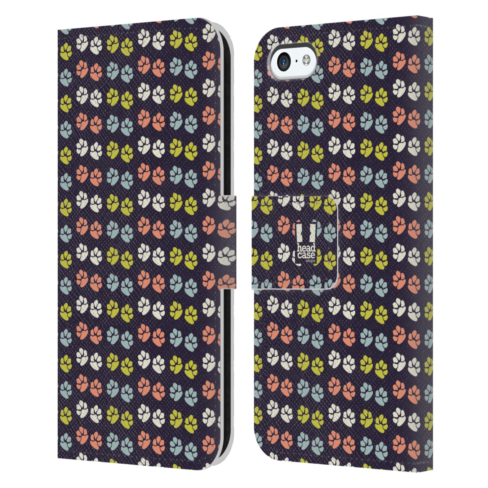 HEAD CASE Flipové pouzdro pro mobil Apple Iphone 5C Pejsek ťapky barevné RETRO
