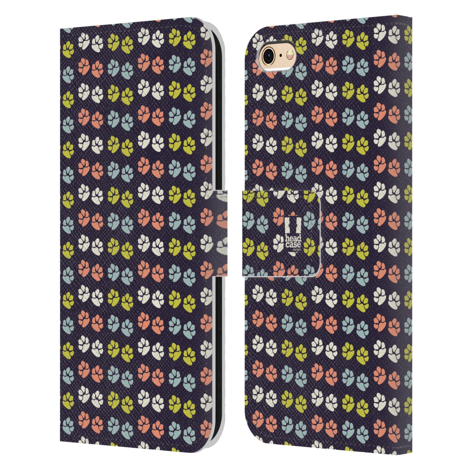 HEAD CASE Flipové pouzdro pro mobil Apple Iphone 6/6s Pejsek ťapky barevné RETRO