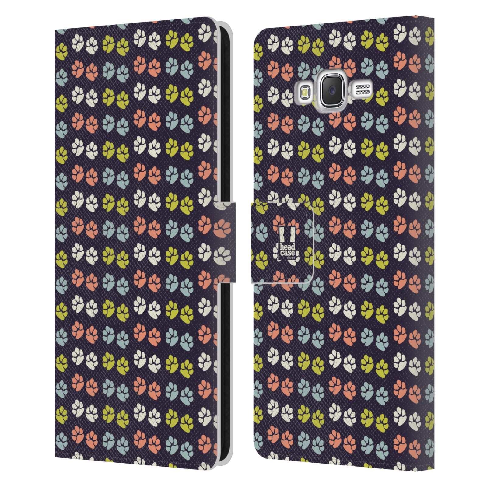 HEAD CASE Flipové pouzdro pro mobil Samsung Galaxy J7, J700 Pejsek ťapky barevné RETRO