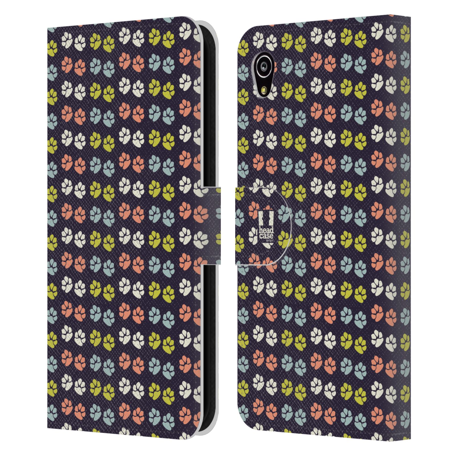 HEAD CASE Flipové pouzdro pro mobil SONY XPERIA M4 AQUA Pejsek ťapky barevné RETRO