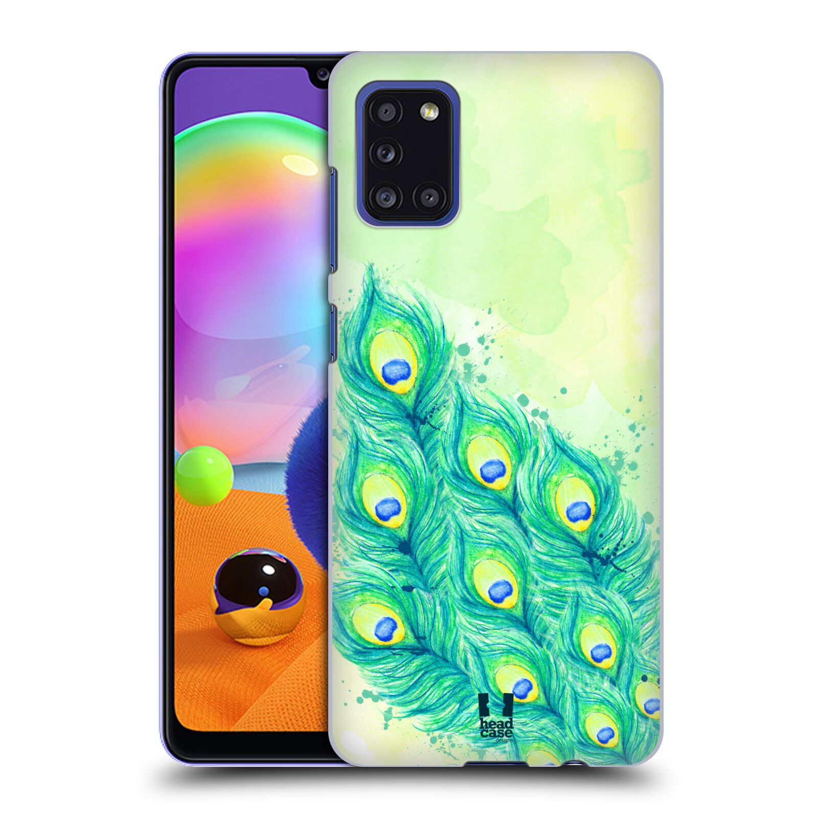 Zadní kryt na mobil Samsung Galaxy A31 vzor Paví pírka barevná MODRÁ A ZELENÁ