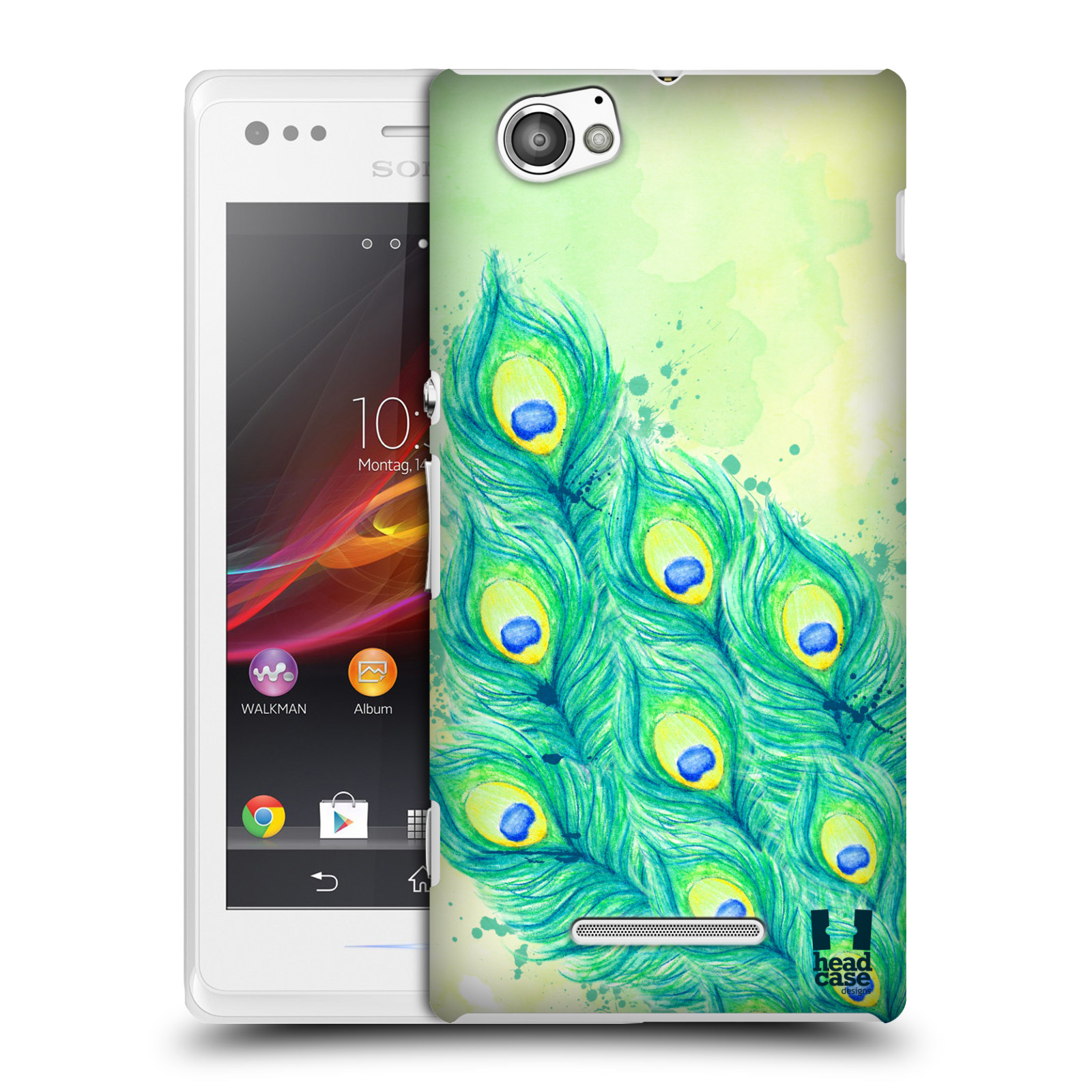 HEAD CASE plastový obal na mobil Sony Xperia M vzor Paví pírka barevná MODRÁ A ZELENÁ