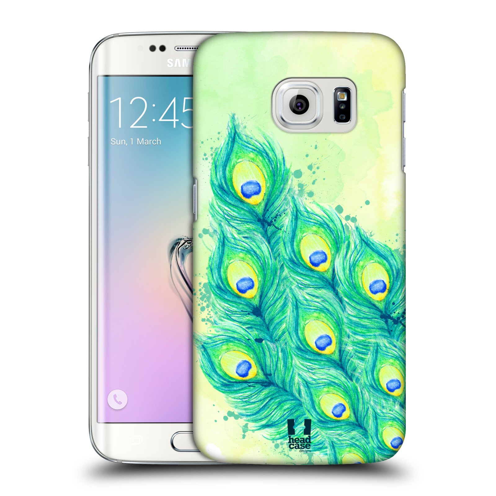 HEAD CASE plastový obal na mobil SAMSUNG Galaxy S6 EDGE (G9250, G925, G925F) vzor Paví pírka barevná MODRÁ A ZELENÁ