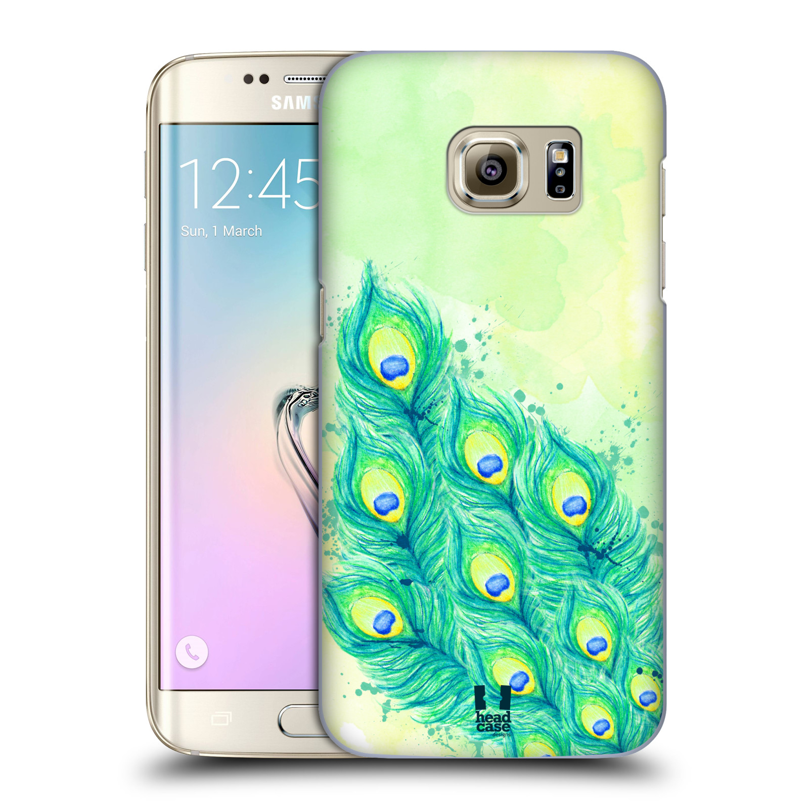 HEAD CASE plastový obal na mobil SAMSUNG GALAXY S7 EDGE vzor Paví pírka barevná MODRÁ A ZELENÁ