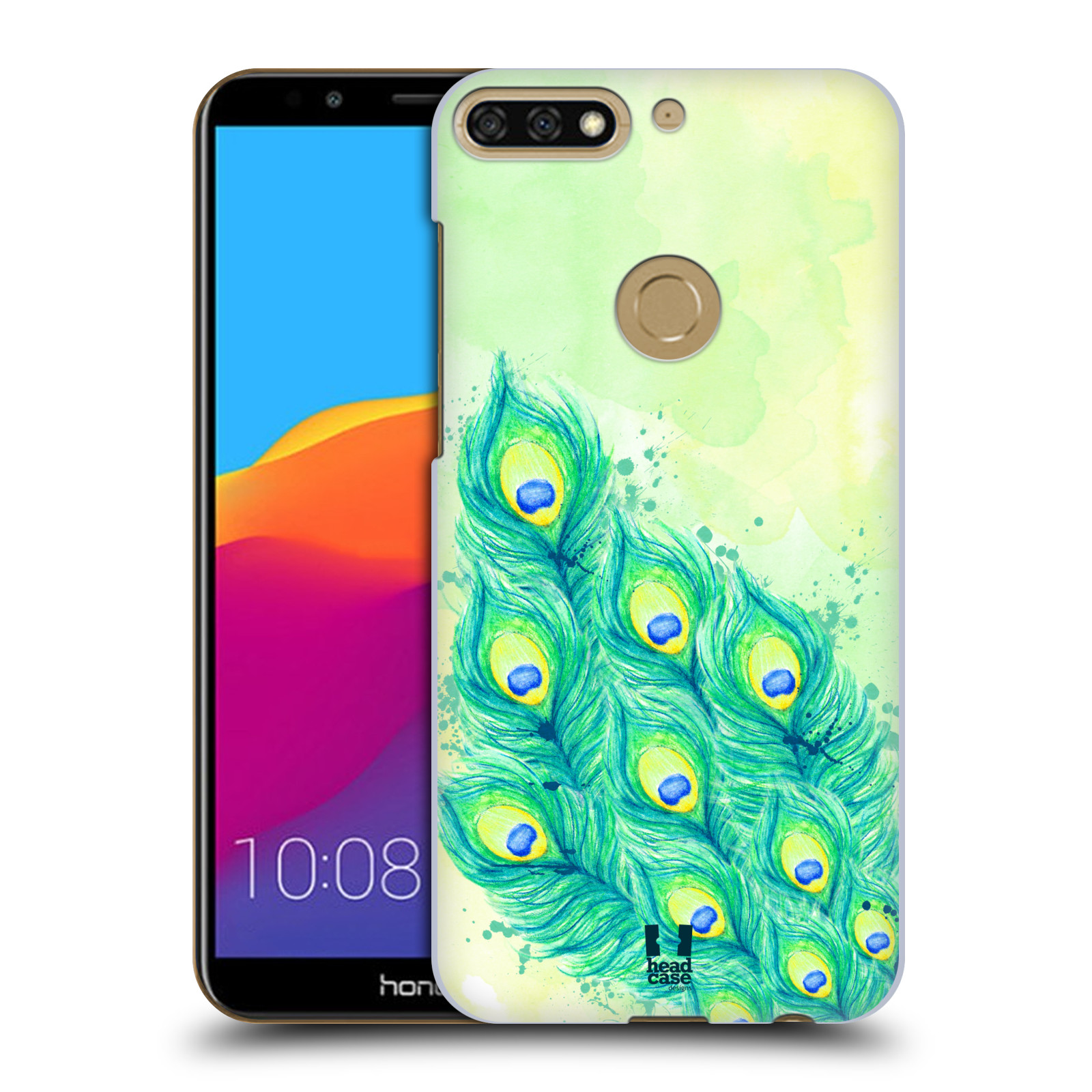 HEAD CASE plastový obal na mobil Honor 7c vzor Paví pírka barevná MODRÁ A ZELENÁ