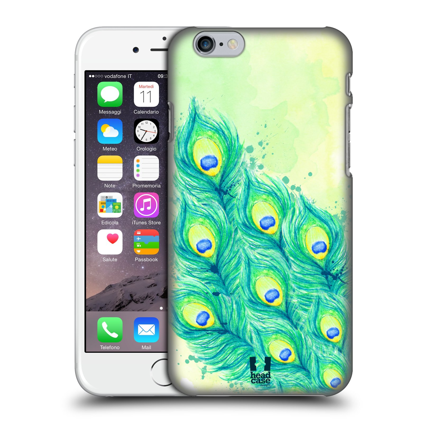 Plastové pouzdro pro mobil Apple Iphone 6/6S vzor Paví pírka barevná MODRÁ A ZELENÁ