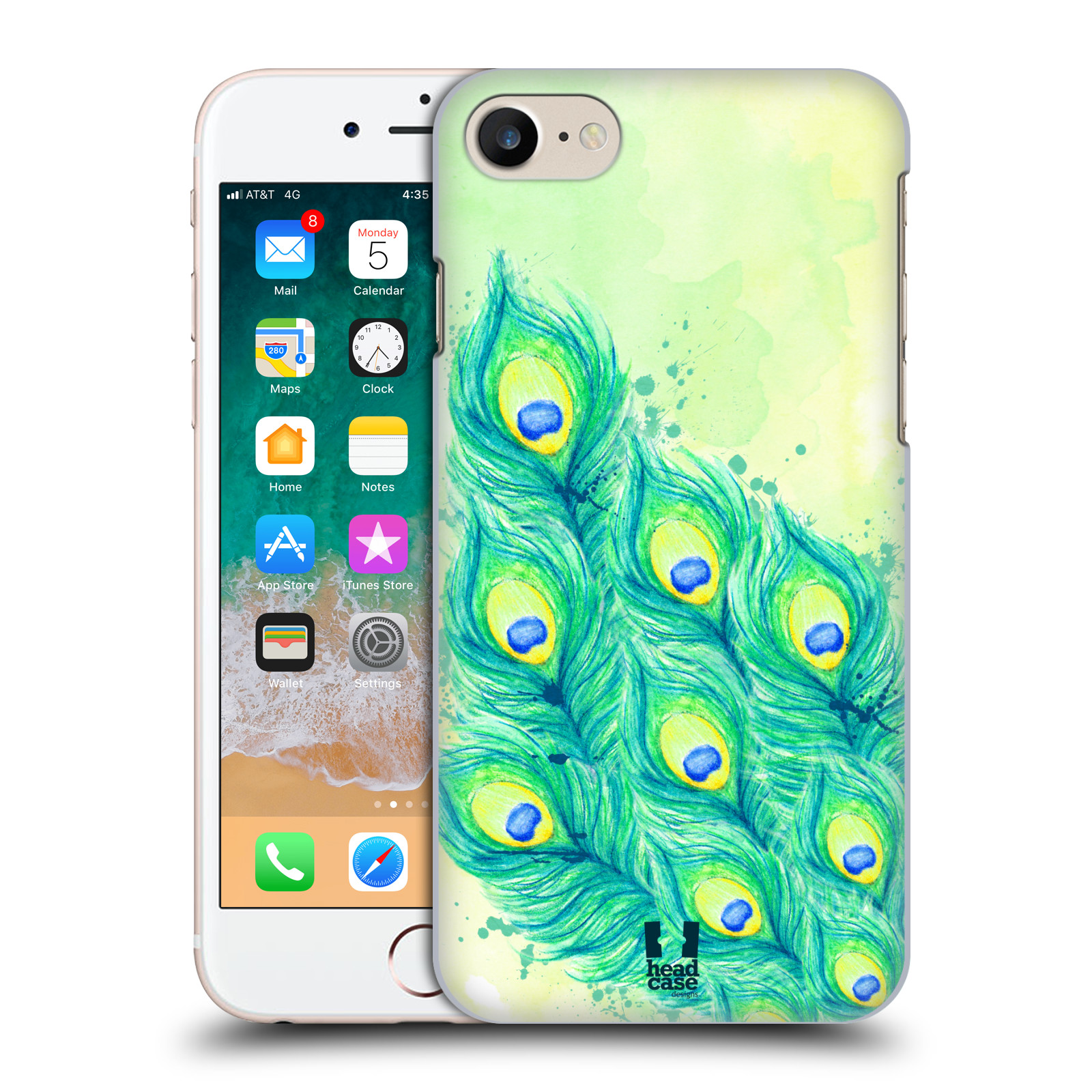 HEAD CASE plastový obal na mobil Apple Iphone 7 vzor Paví pírka barevná MODRÁ A ZELENÁ