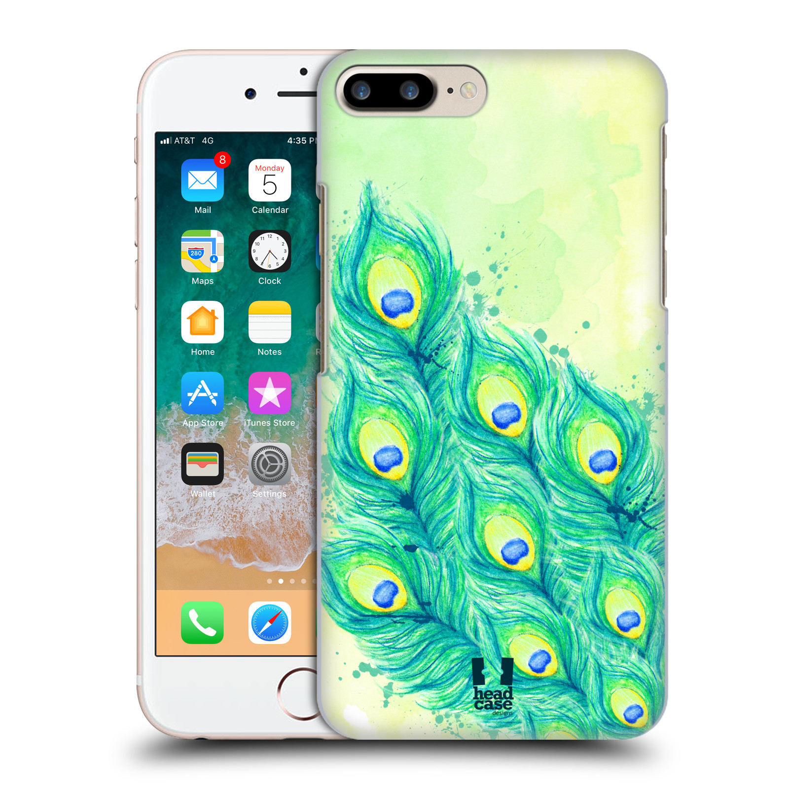 HEAD CASE plastový obal na mobil Apple Iphone 7 PLUS vzor Paví pírka barevná MODRÁ A ZELENÁ