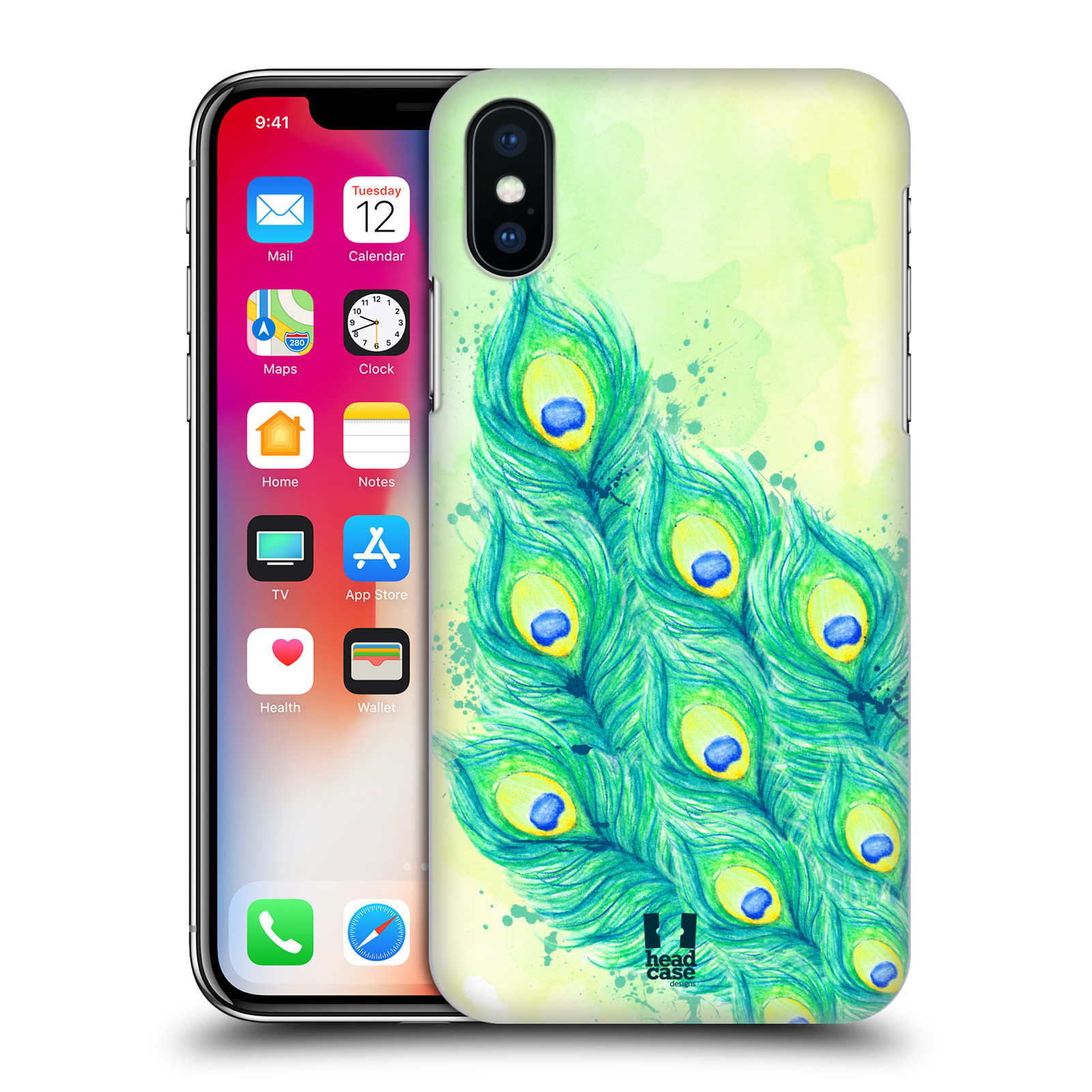 HEAD CASE plastový obal na mobil Apple Iphone X / XS vzor Paví pírka barevná MODRÁ A ZELENÁ