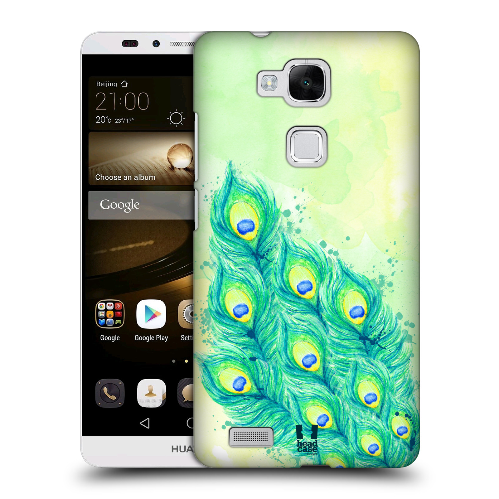 HEAD CASE plastový obal na mobil Huawei Mate 7 vzor Paví pírka barevná MODRÁ A ZELENÁ