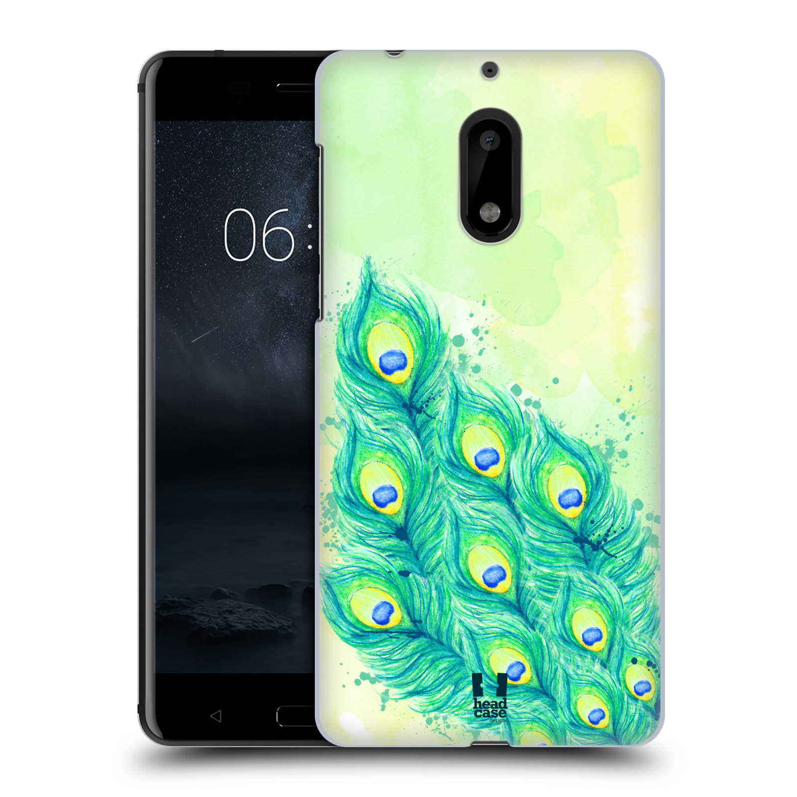HEAD CASE plastový obal na mobil Nokia 6 vzor Paví pírka barevná MODRÁ A ZELENÁ