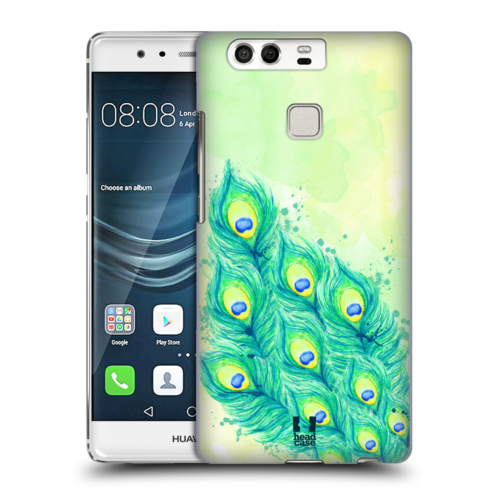 HEAD CASE plastový obal na mobil Huawei P9 / P9 DUAL SIM vzor Paví pírka barevná MODRÁ A ZELENÁ