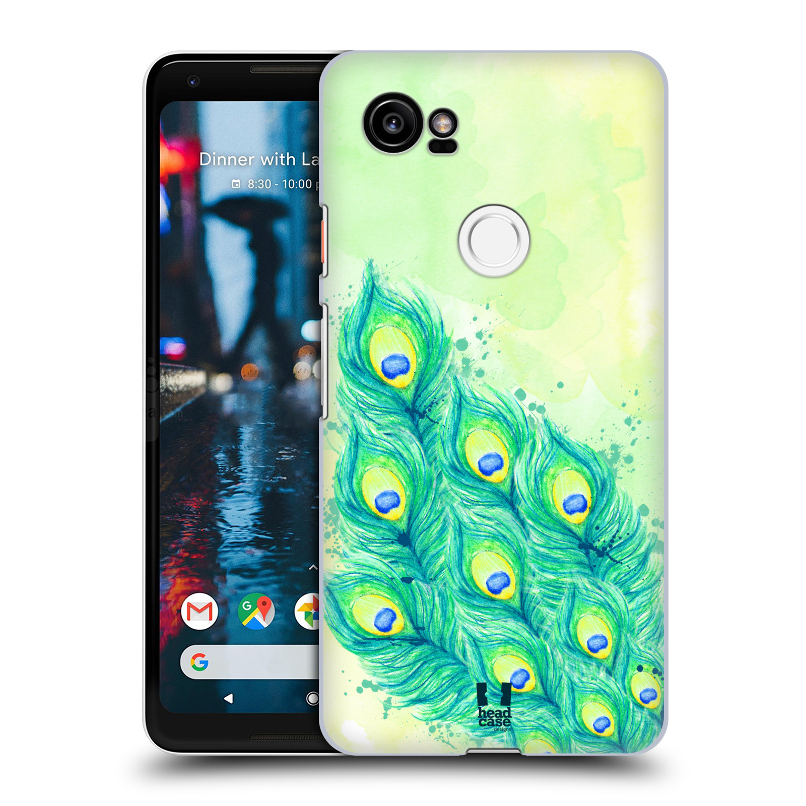 HEAD CASE plastový obal na mobil Google Pixel 2 XL vzor Paví pírka barevná MODRÁ A ZELENÁ