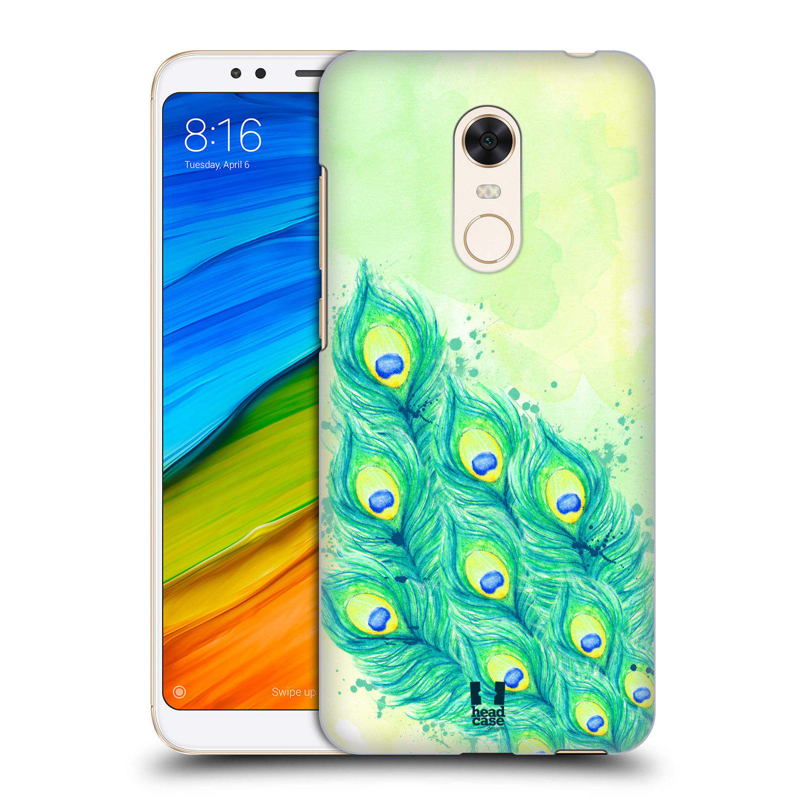 HEAD CASE plastový obal na mobil Xiaomi Redmi 5 PLUS vzor Paví pírka barevná MODRÁ A ZELENÁ