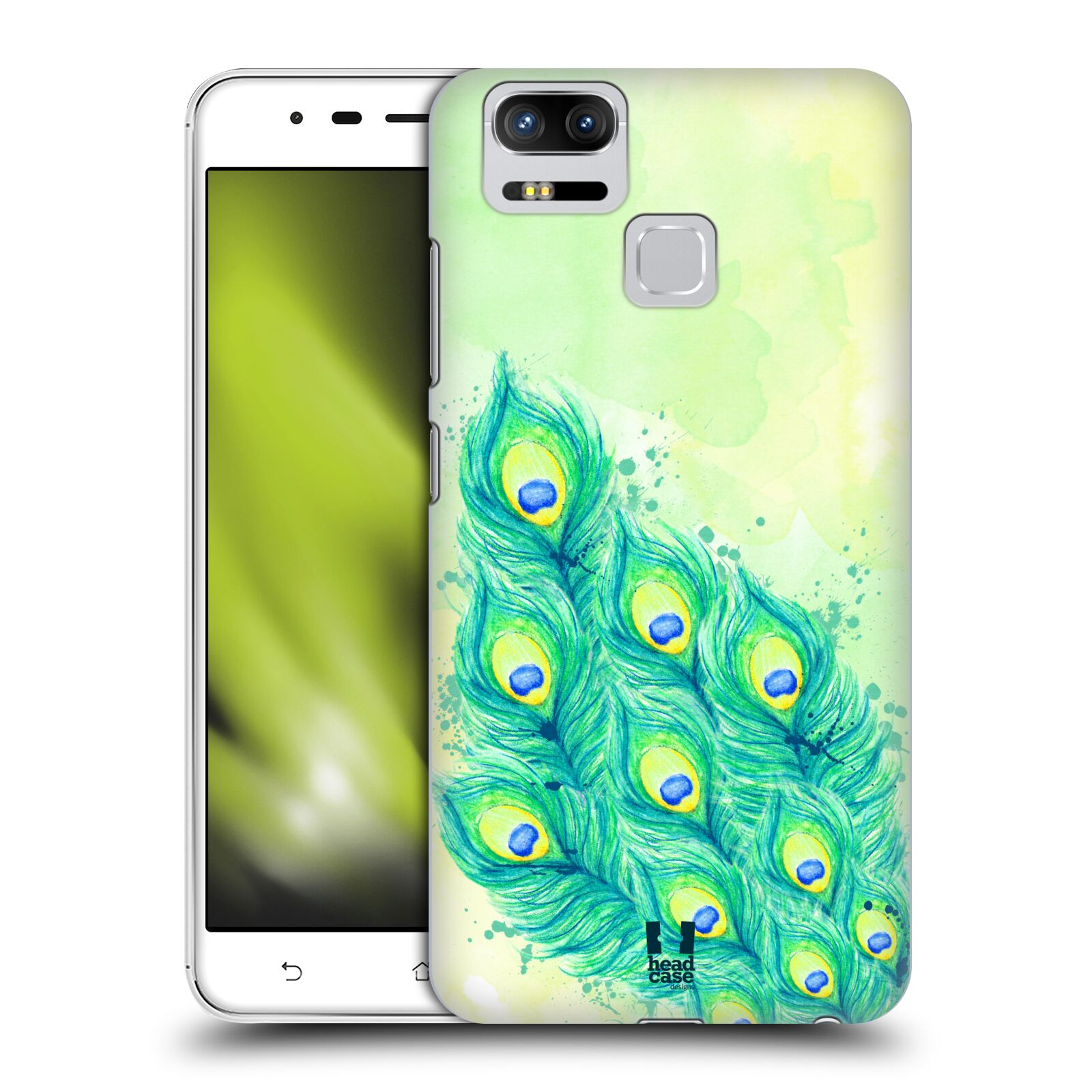 HEAD CASE plastový obal na mobil Asus Zenfone 3 Zoom ZE553KL vzor Paví pírka barevná MODRÁ A ZELENÁ