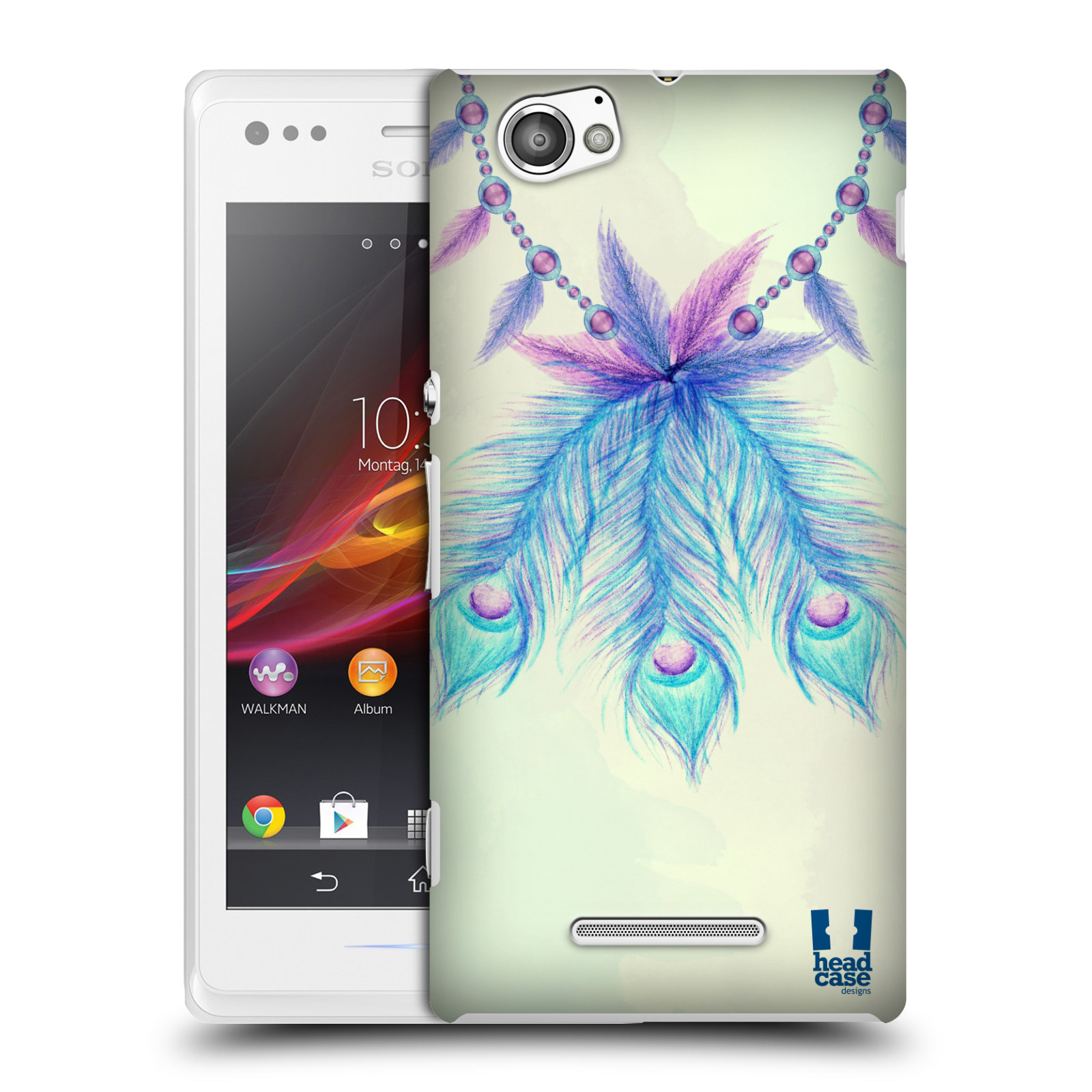 HEAD CASE plastový obal na mobil Sony Xperia M vzor Paví pírka barevná MODRÁ ŠTĚSTÍ