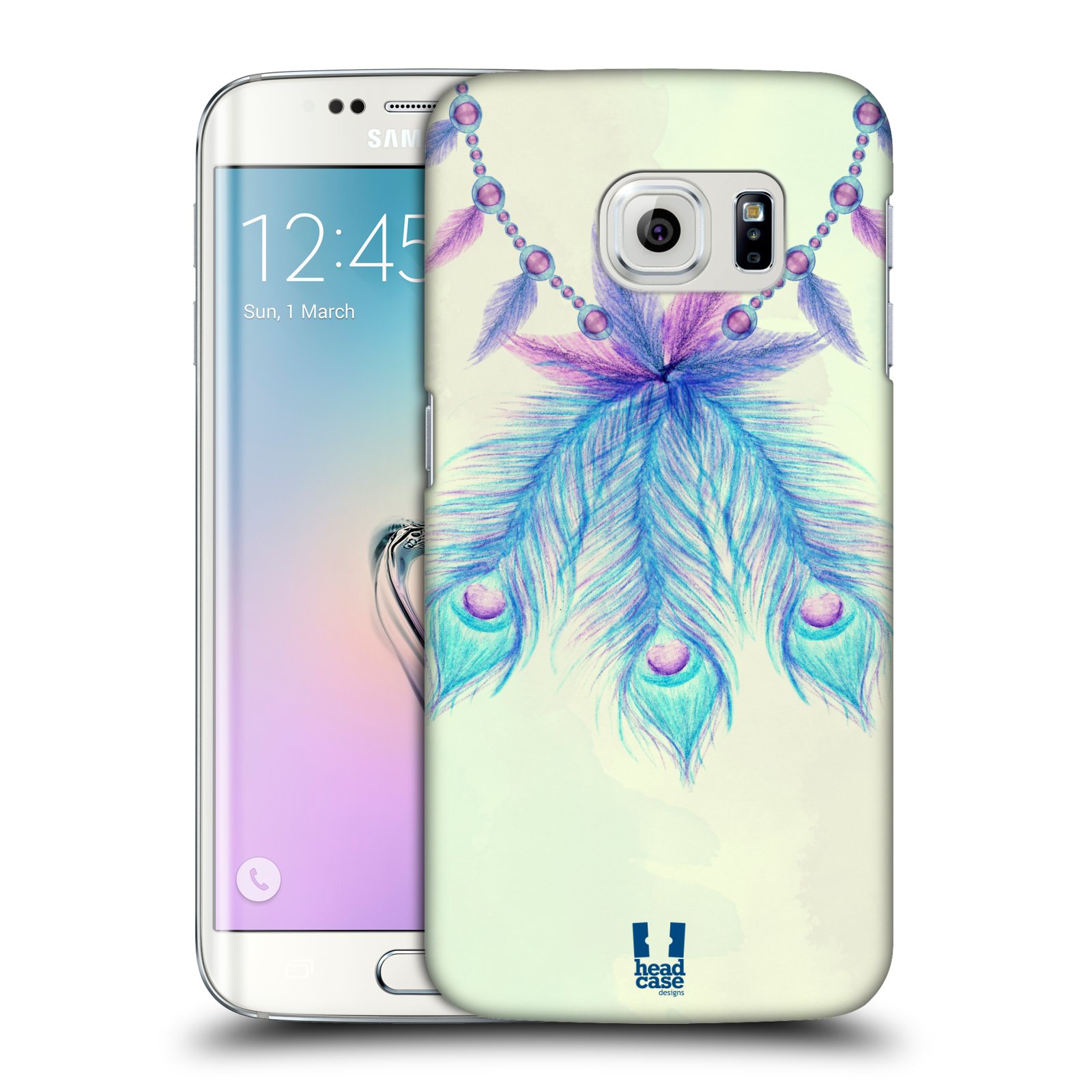 HEAD CASE plastový obal na mobil SAMSUNG Galaxy S6 EDGE (G9250, G925, G925F) vzor Paví pírka barevná MODRÁ ŠTĚSTÍ