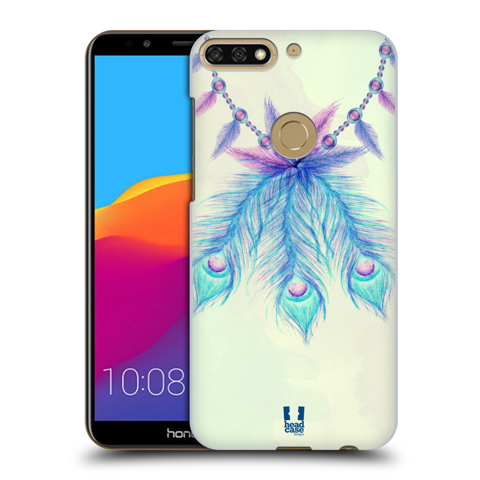 HEAD CASE plastový obal na mobil Honor 7c vzor Paví pírka barevná MODRÁ ŠTĚSTÍ