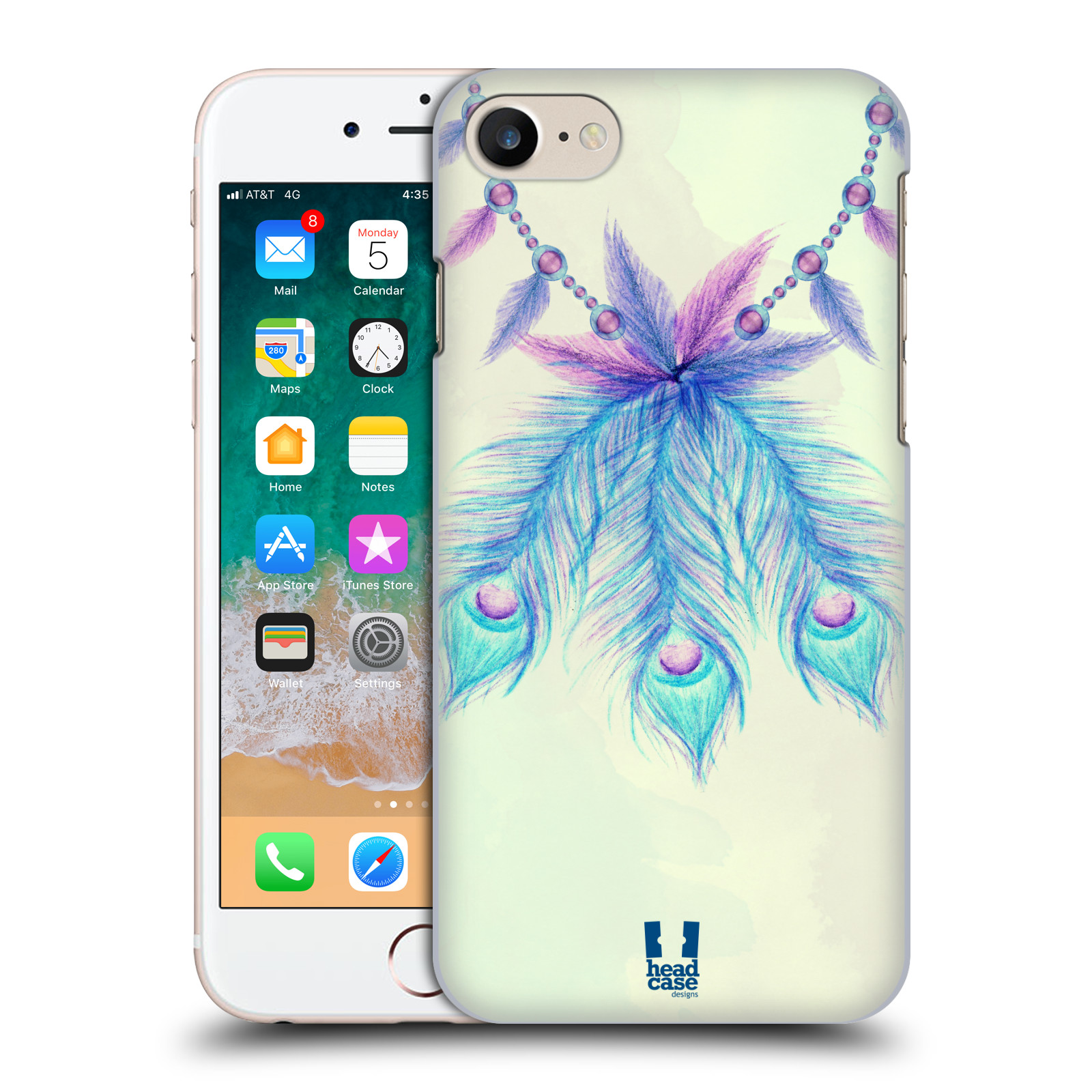 HEAD CASE plastový obal na mobil Apple Iphone 7 vzor Paví pírka barevná MODRÁ ŠTĚSTÍ