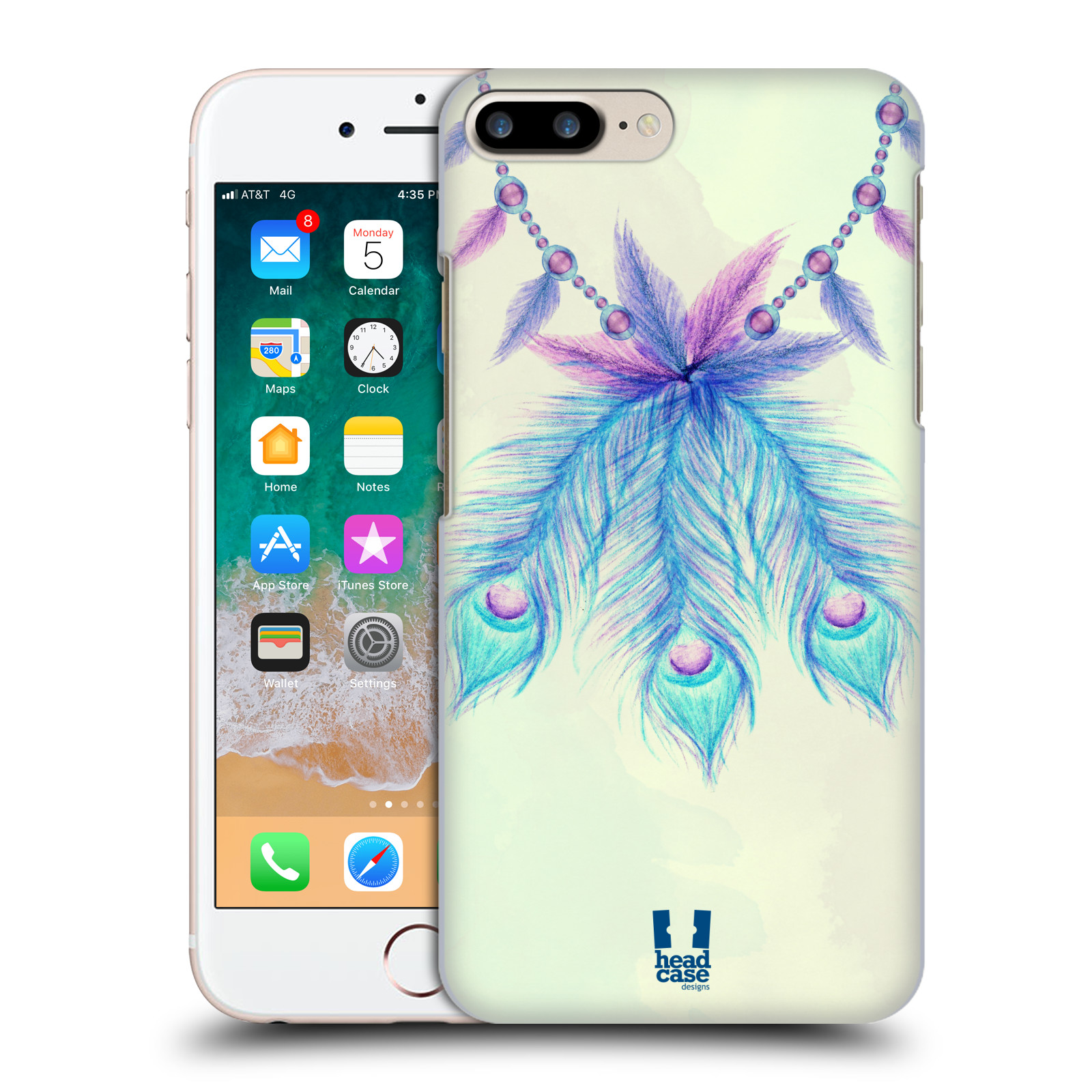 HEAD CASE plastový obal na mobil Apple Iphone 7 PLUS vzor Paví pírka barevná MODRÁ ŠTĚSTÍ