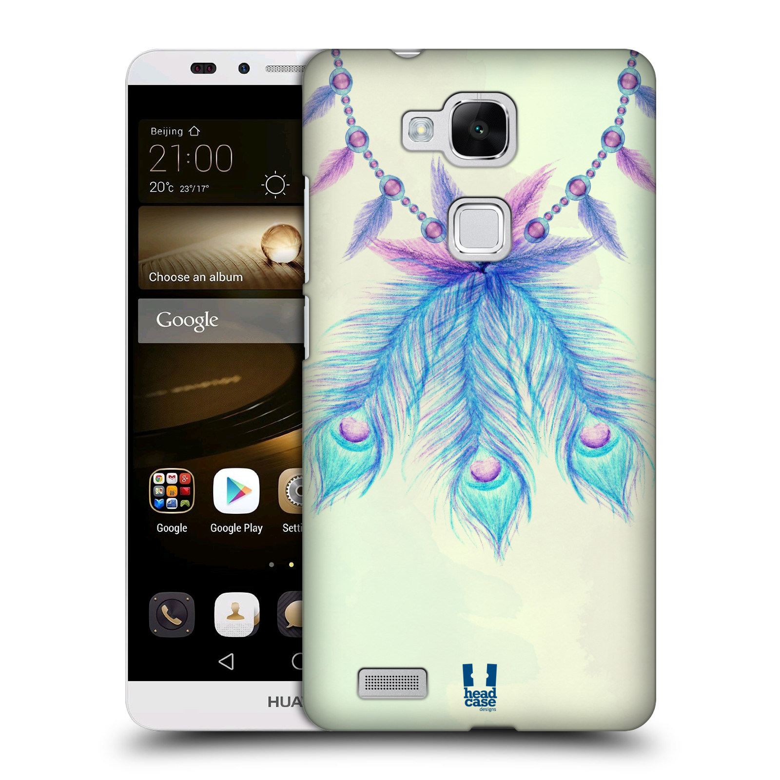 HEAD CASE plastový obal na mobil Huawei Mate 7 vzor Paví pírka barevná MODRÁ ŠTĚSTÍ