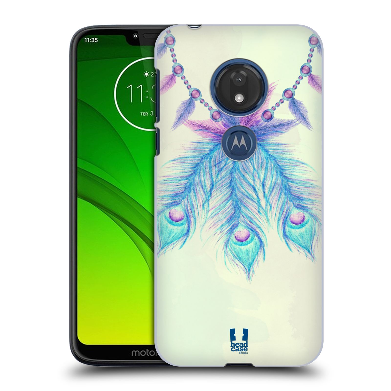 Pouzdro na mobil Motorola Moto G7 Play vzor Paví pírka barevná MODRÁ ŠTĚSTÍ