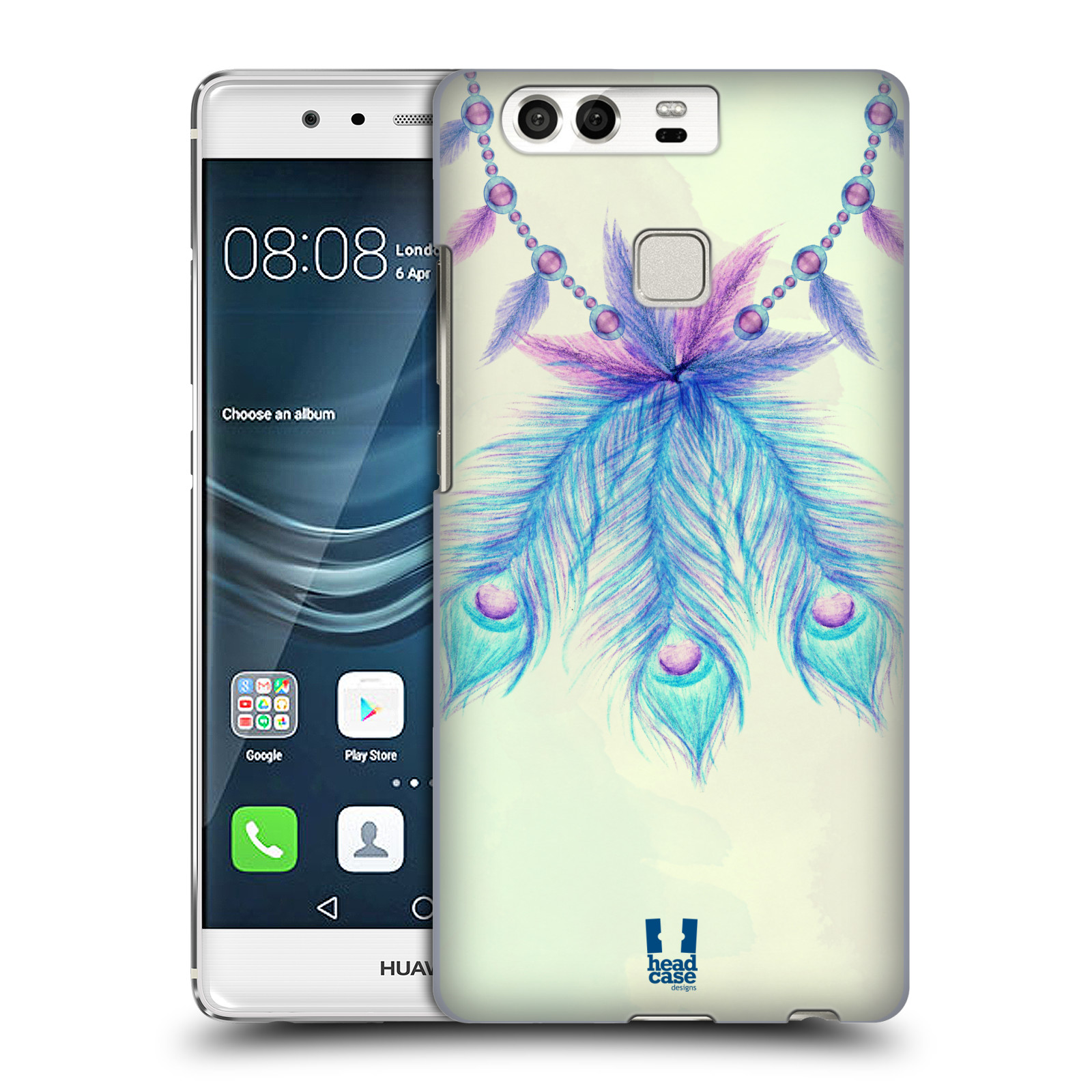 HEAD CASE plastový obal na mobil Huawei P9 / P9 DUAL SIM vzor Paví pírka barevná MODRÁ ŠTĚSTÍ
