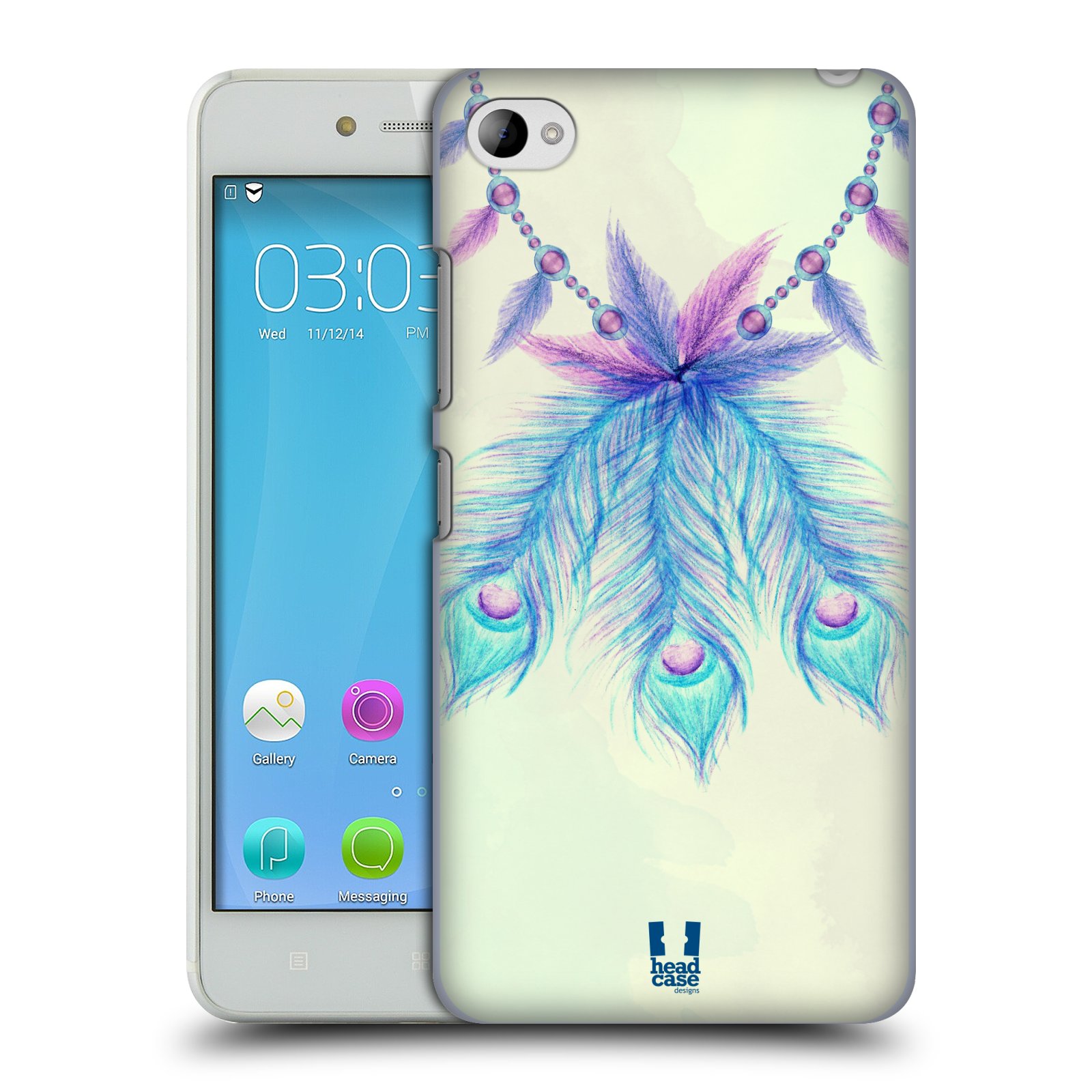 HEAD CASE pevný plastový obal na mobil LENOVO S90 vzor Paví pírka barevná MODRÁ ŠTĚSTÍ