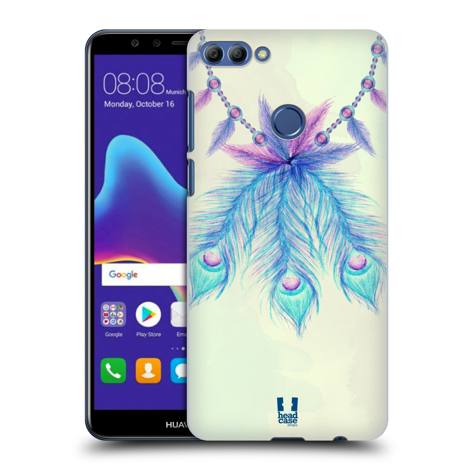 HEAD CASE plastový obal na mobil Huawei Y9 2018 vzor Paví pírka barevná MODRÁ ŠTĚSTÍ