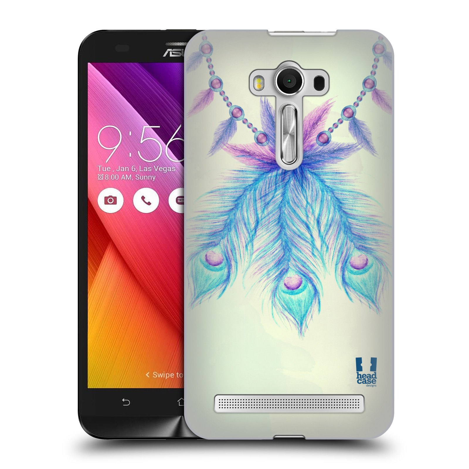 HEAD CASE plastový obal na mobil Asus Zenfone 2 LASER (5,5 displej ZE550KL) vzor Paví pírka barevná MODRÁ ŠTĚSTÍ