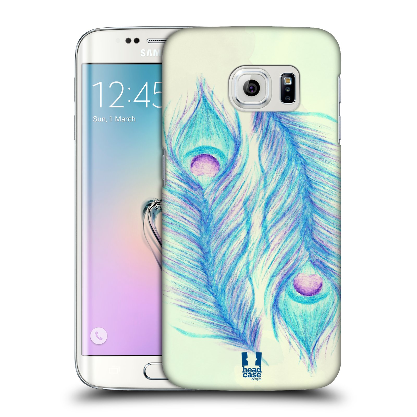 HEAD CASE plastový obal na mobil SAMSUNG Galaxy S6 EDGE (G9250, G925, G925F) vzor Paví pírka barevná MODRÁ PÁR