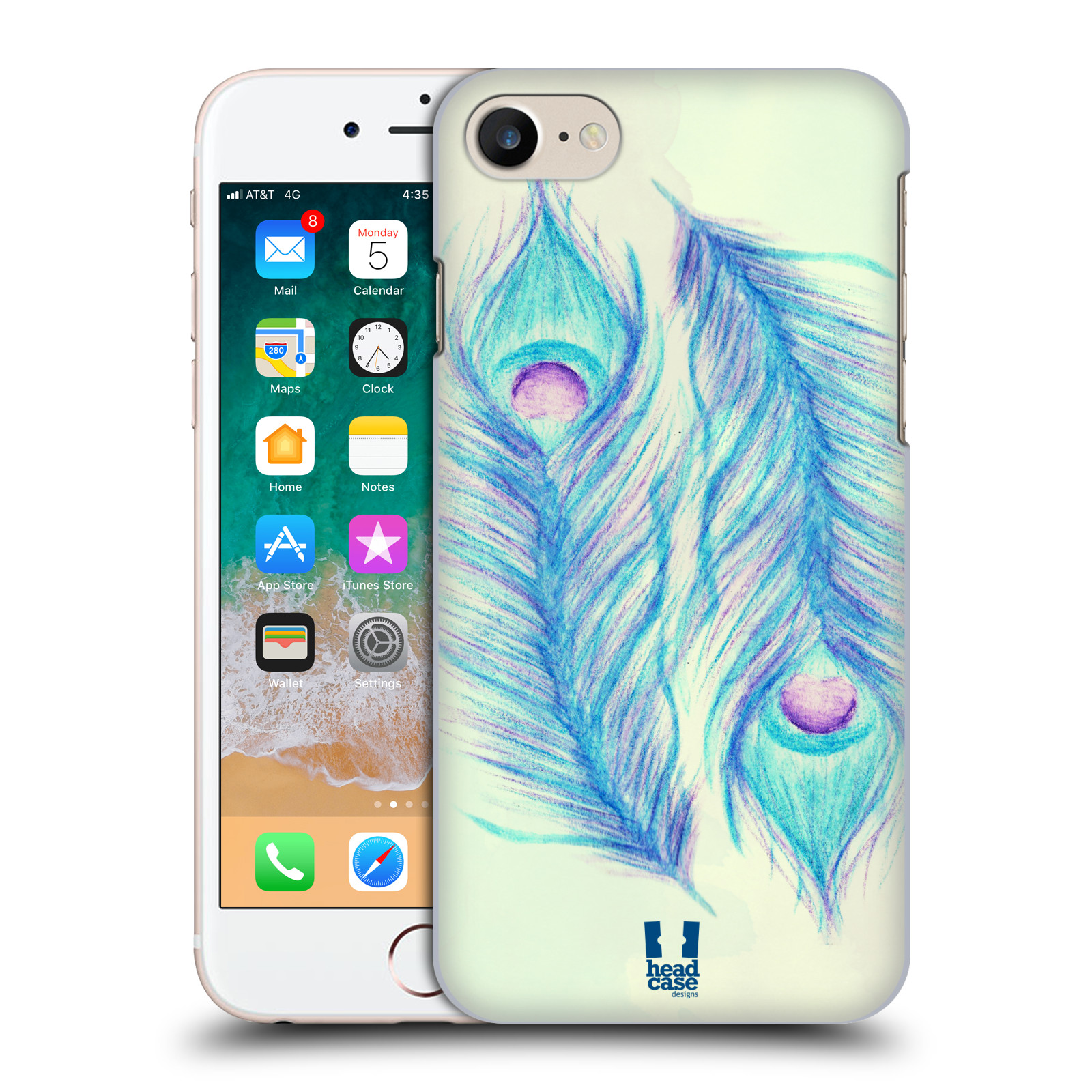 HEAD CASE plastový obal na mobil Apple Iphone 7 vzor Paví pírka barevná MODRÁ PÁR
