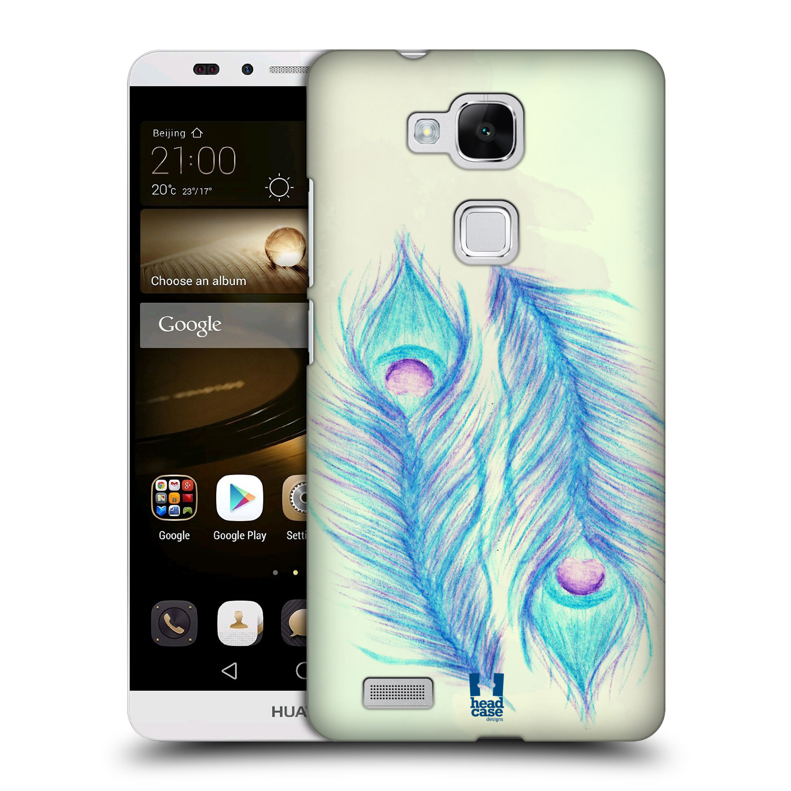 HEAD CASE plastový obal na mobil Huawei Mate 7 vzor Paví pírka barevná MODRÁ PÁR