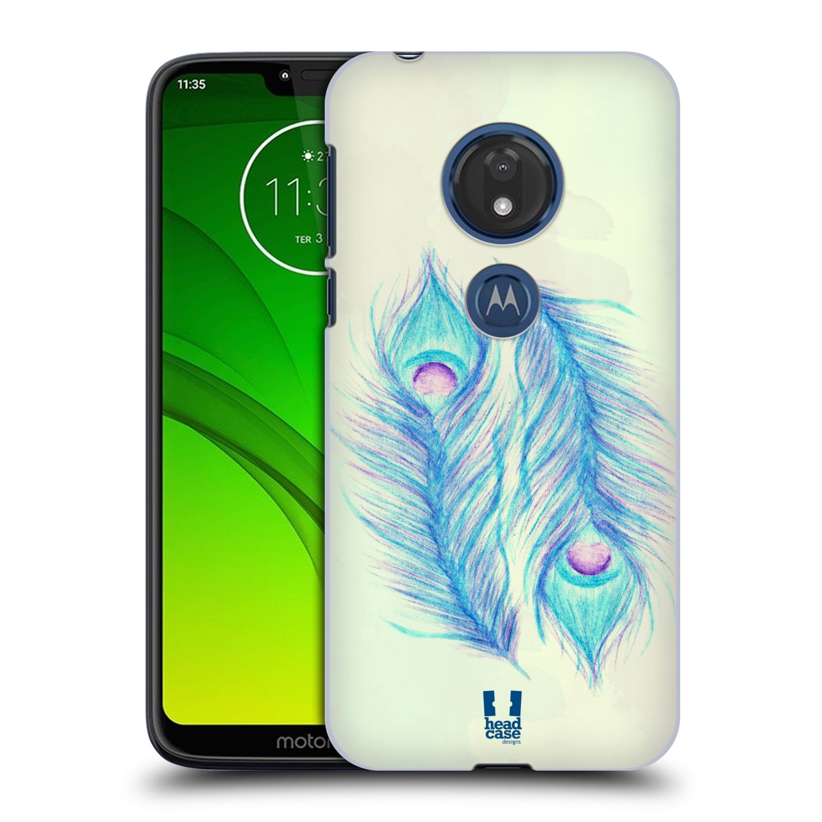 Pouzdro na mobil Motorola Moto G7 Play vzor Paví pírka barevná MODRÁ PÁR