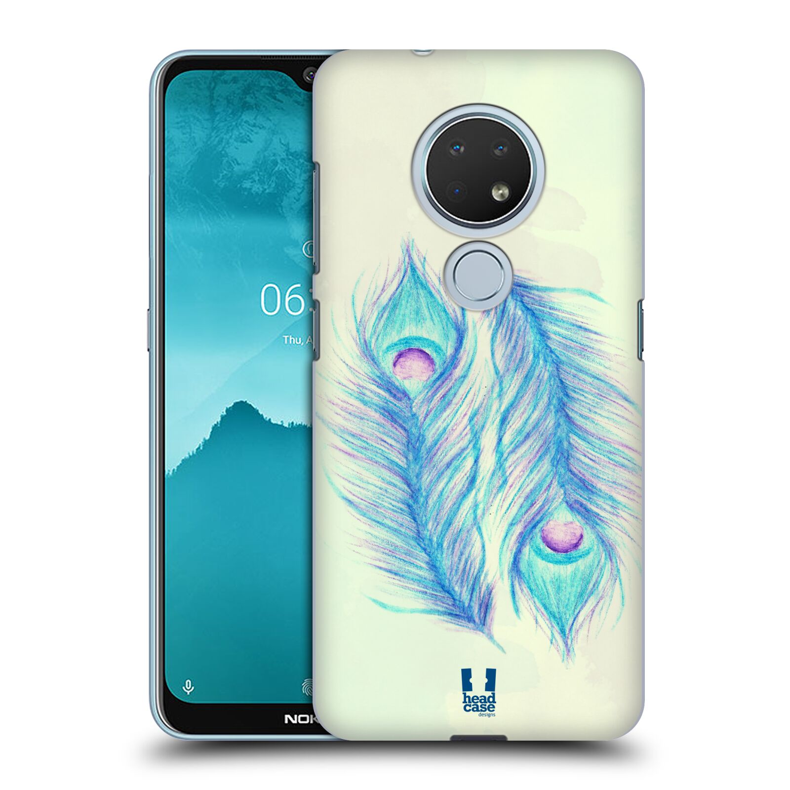 Pouzdro na mobil Nokia 6.2 - HEAD CASE - vzor Paví pírka barevná MODRÁ PÁR