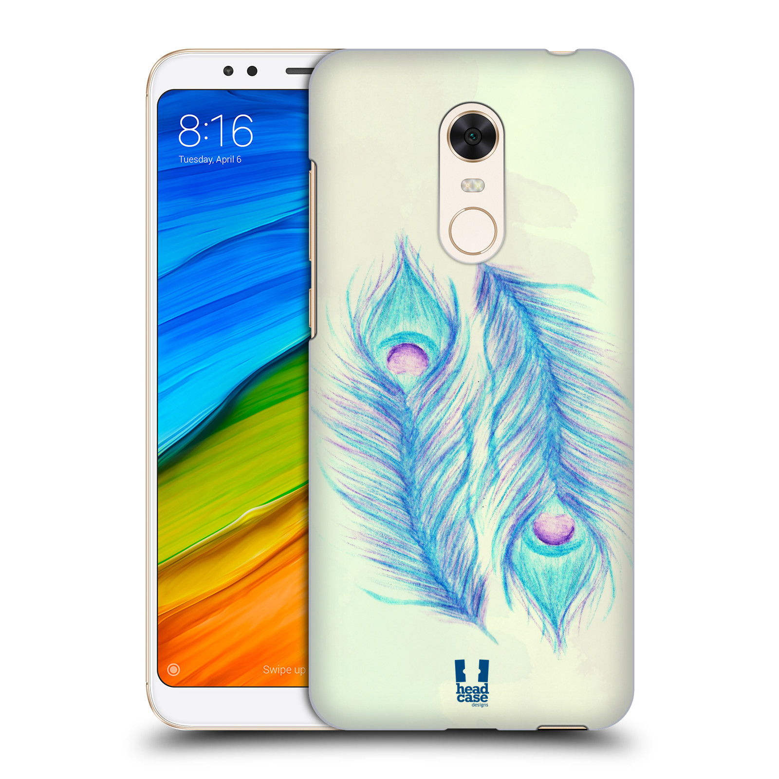 HEAD CASE plastový obal na mobil Xiaomi Redmi 5 PLUS vzor Paví pírka barevná MODRÁ PÁR