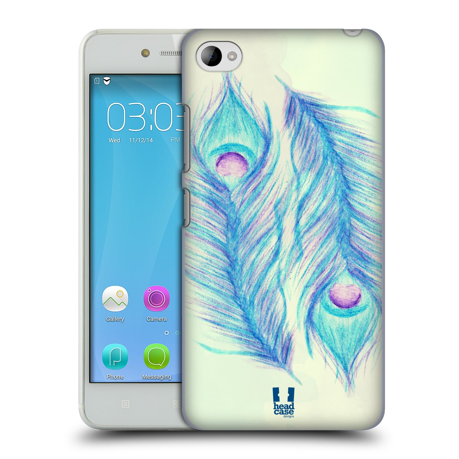 HEAD CASE pevný plastový obal na mobil LENOVO S90 vzor Paví pírka barevná MODRÁ PÁR