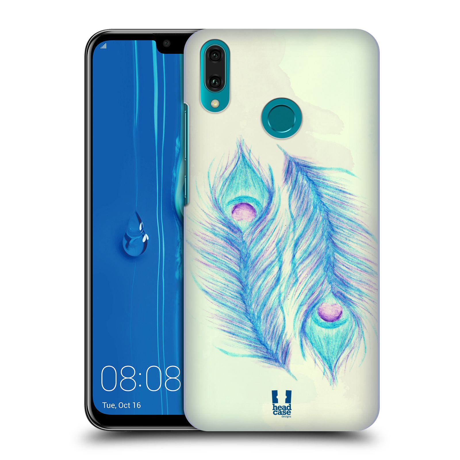 Pouzdro na mobil Huawei Y9 2019 - HEAD CASE - vzor Paví pírka barevná MODRÁ PÁR