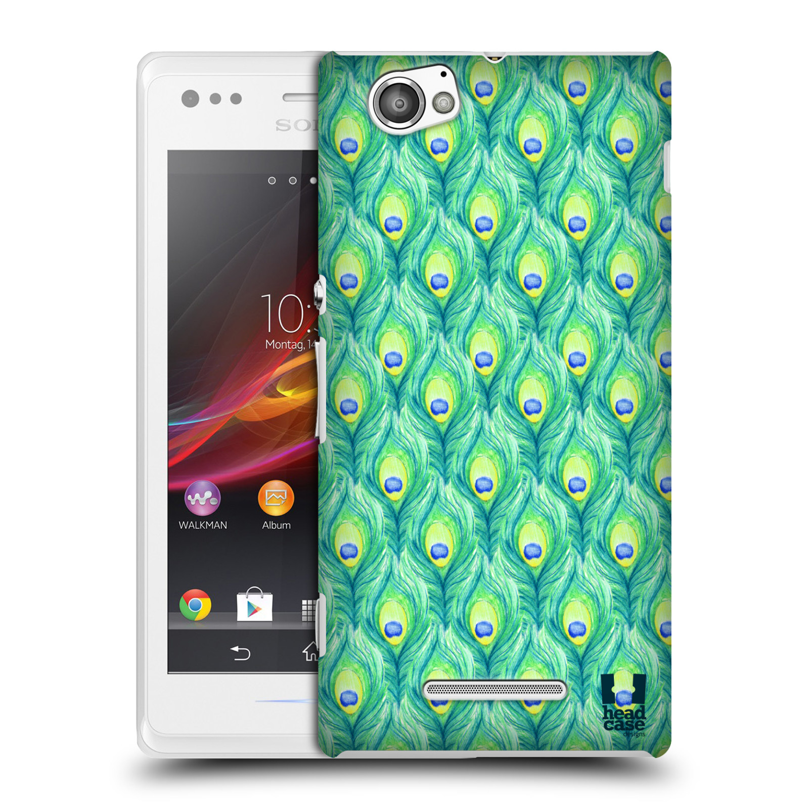 HEAD CASE plastový obal na mobil Sony Xperia M vzor Paví pírka barevná ZELENÁ