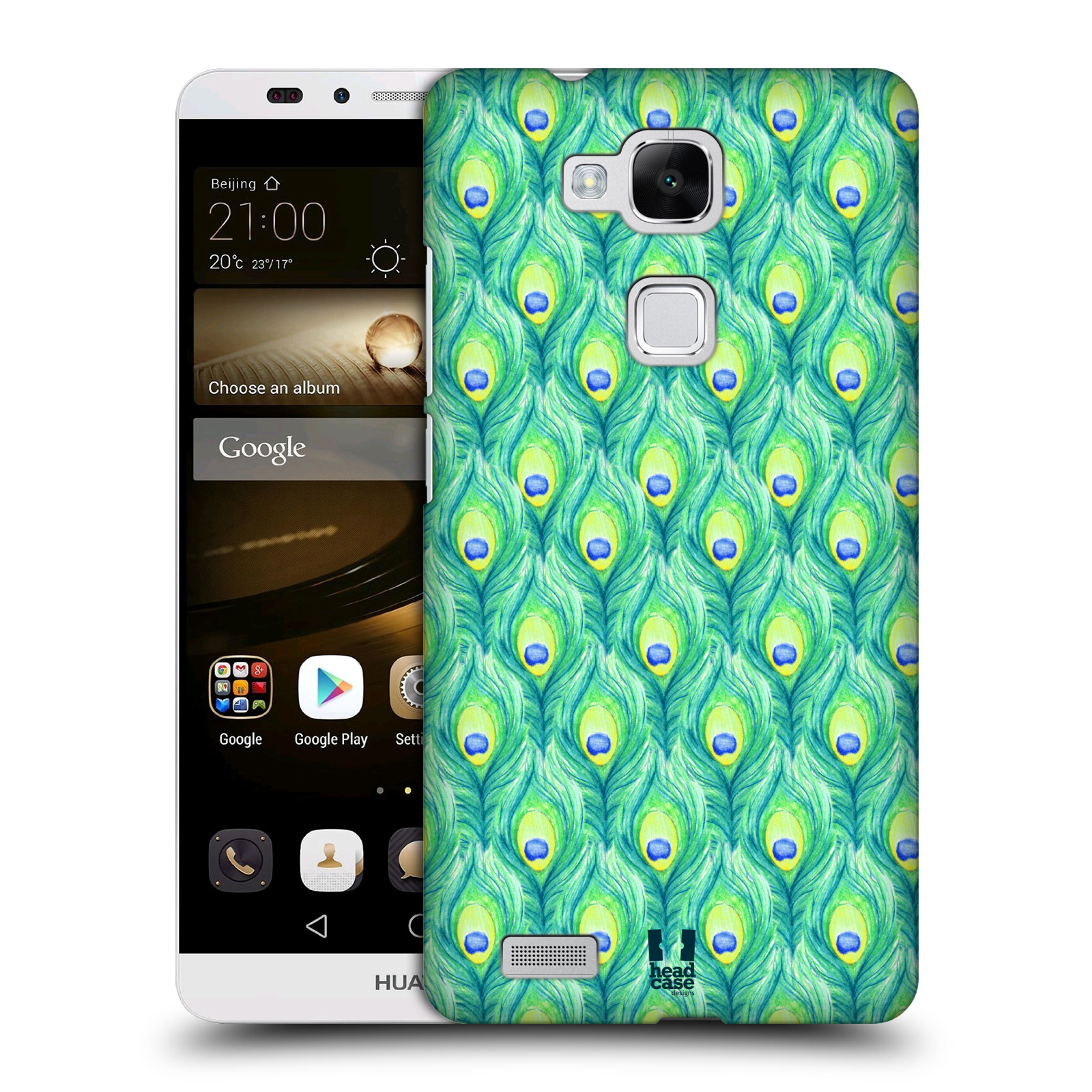 HEAD CASE plastový obal na mobil Huawei Mate 7 vzor Paví pírka barevná ZELENÁ
