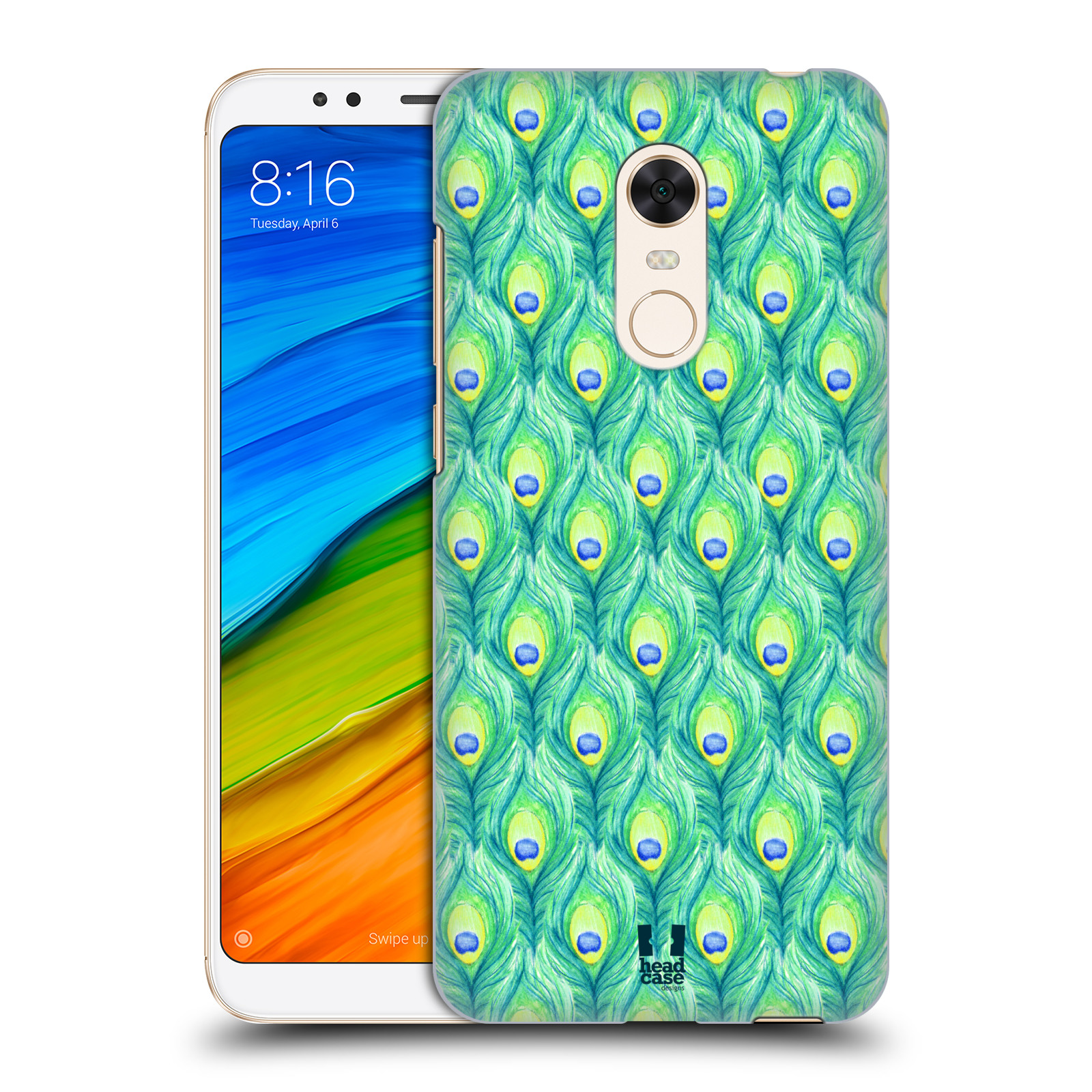 HEAD CASE plastový obal na mobil Xiaomi Redmi 5 PLUS vzor Paví pírka barevná ZELENÁ