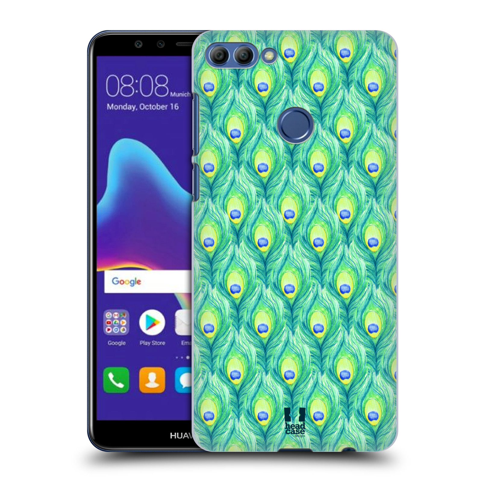 HEAD CASE plastový obal na mobil Huawei Y9 2018 vzor Paví pírka barevná ZELENÁ
