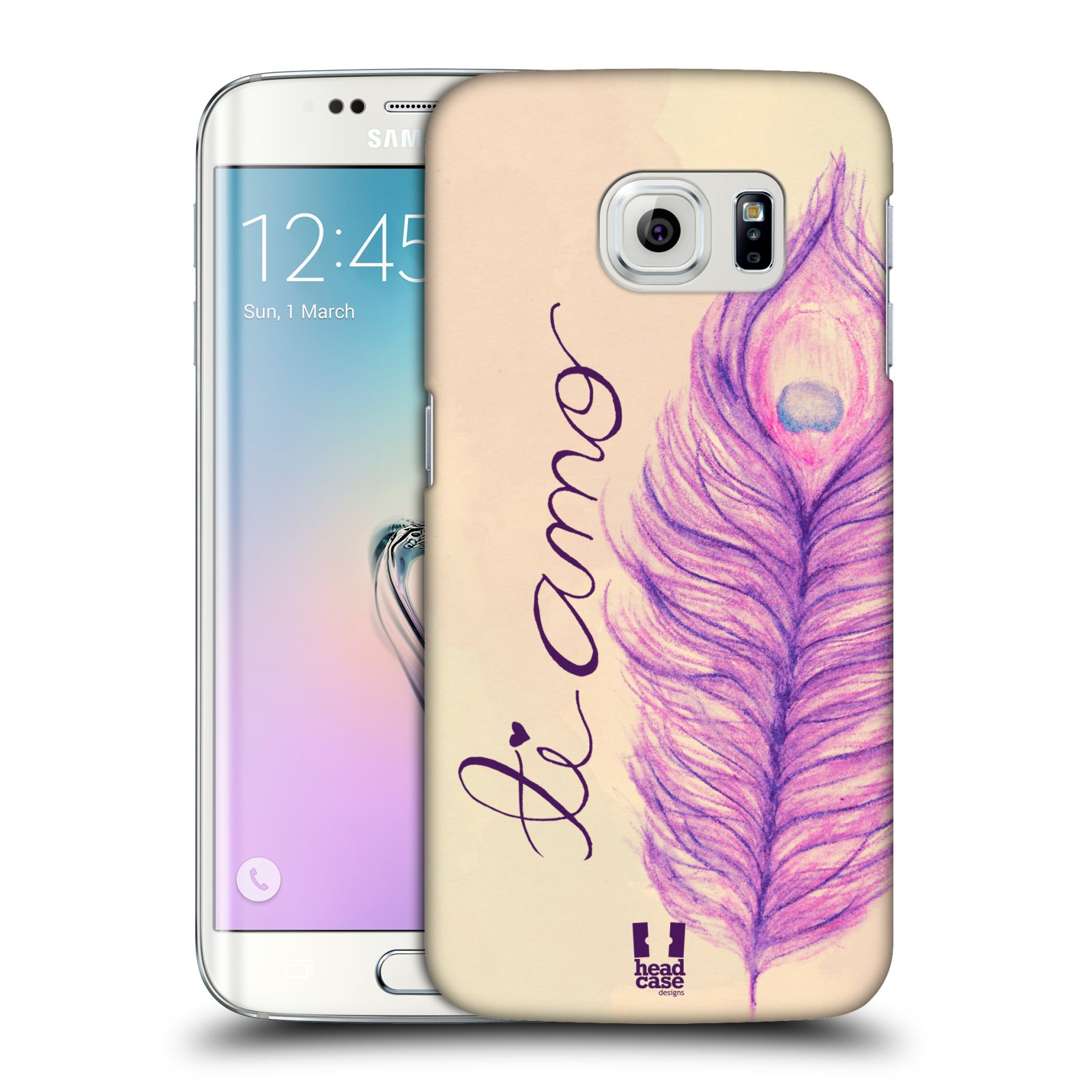 HEAD CASE plastový obal na mobil SAMSUNG Galaxy S6 EDGE (G9250, G925, G925F) vzor Paví pírka barevná FIALOVÁ TI AMO