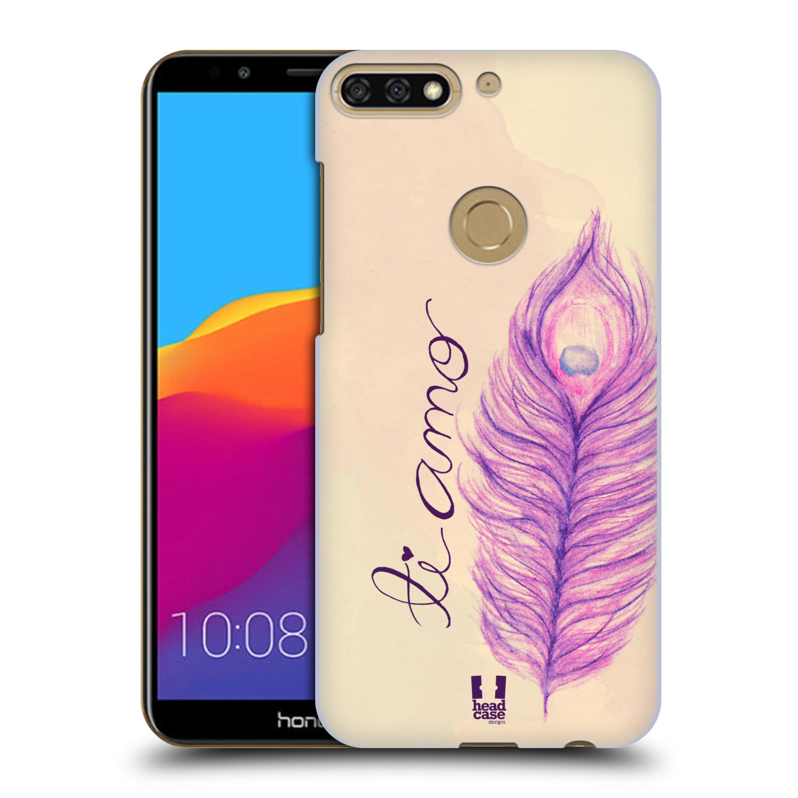 HEAD CASE plastový obal na mobil Honor 7c vzor Paví pírka barevná FIALOVÁ TI AMO