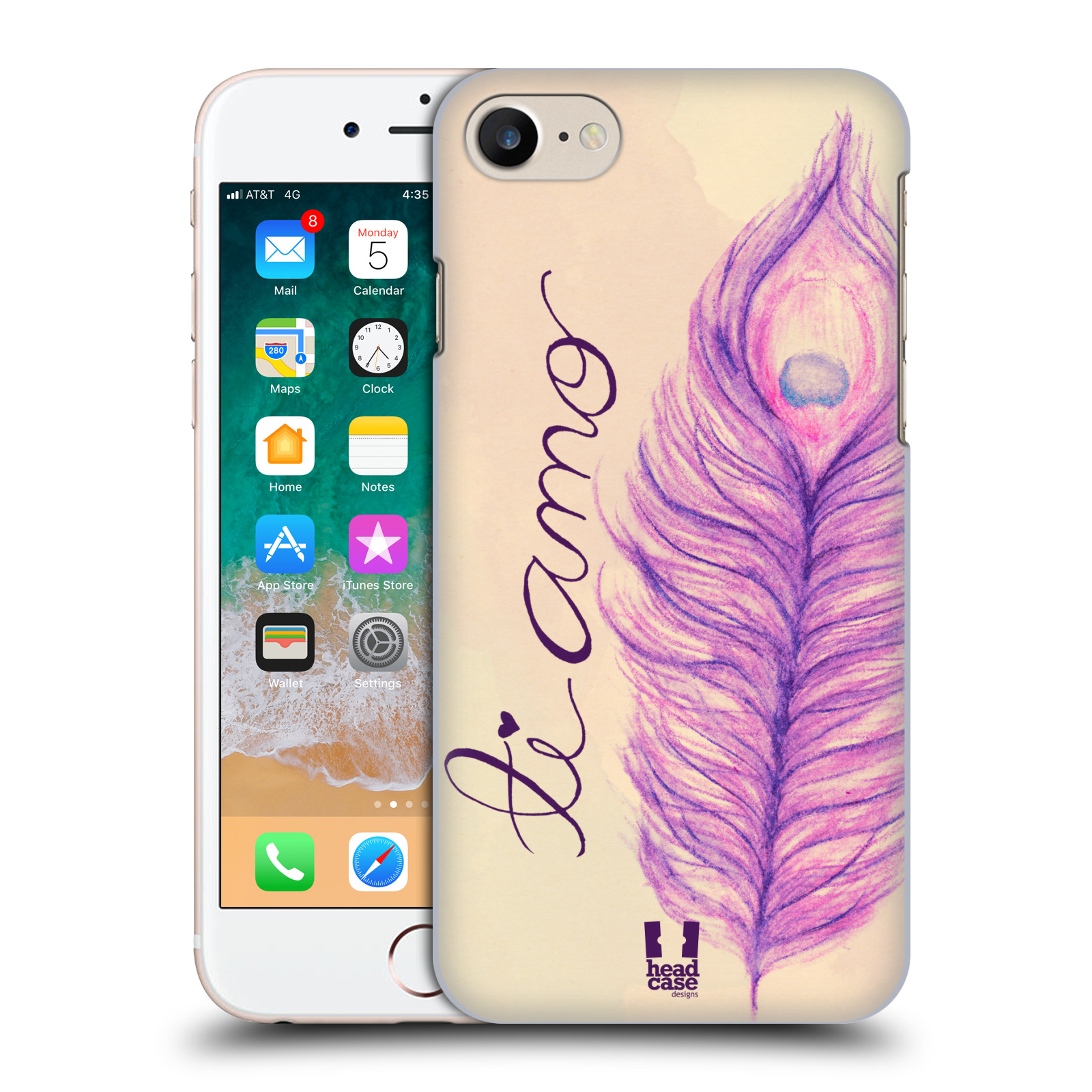 HEAD CASE plastový obal na mobil Apple Iphone 7 vzor Paví pírka barevná FIALOVÁ TI AMO