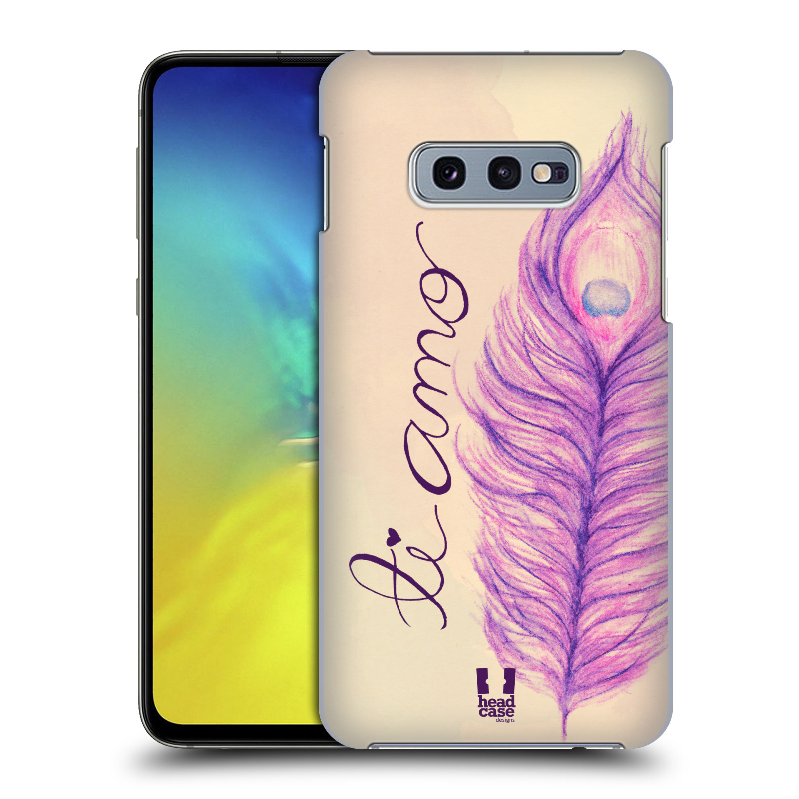 Pouzdro na mobil Samsung Galaxy S10e - HEAD CASE - vzor Paví pírka barevná FIALOVÁ TI AMO