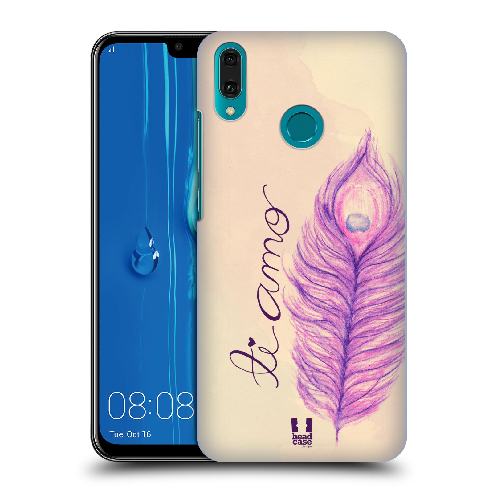 Pouzdro na mobil Huawei Y9 2019 - HEAD CASE - vzor Paví pírka barevná FIALOVÁ TI AMO